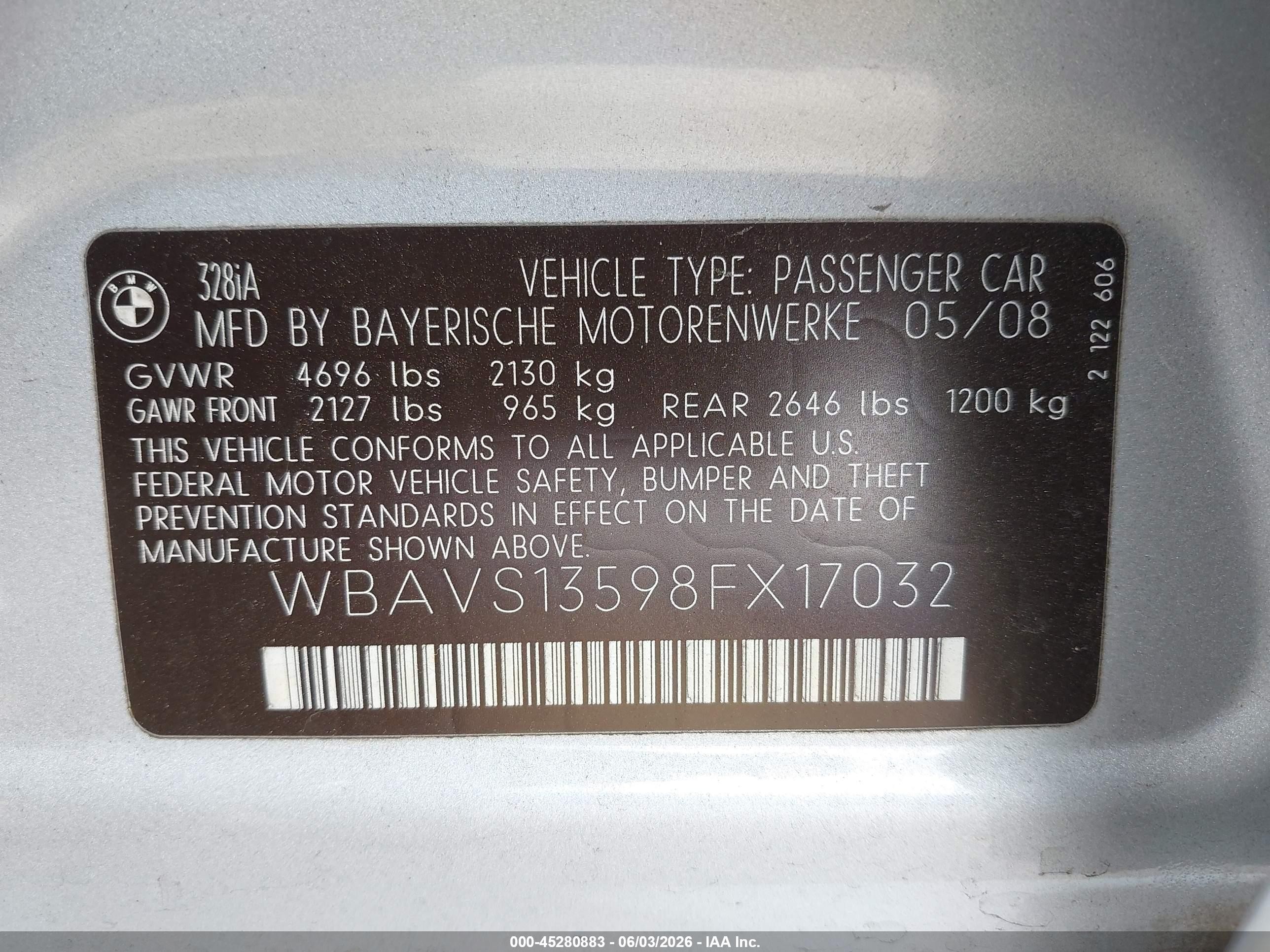 2008 Bmw 328i   Silver vin: WBAVS13598FX17032