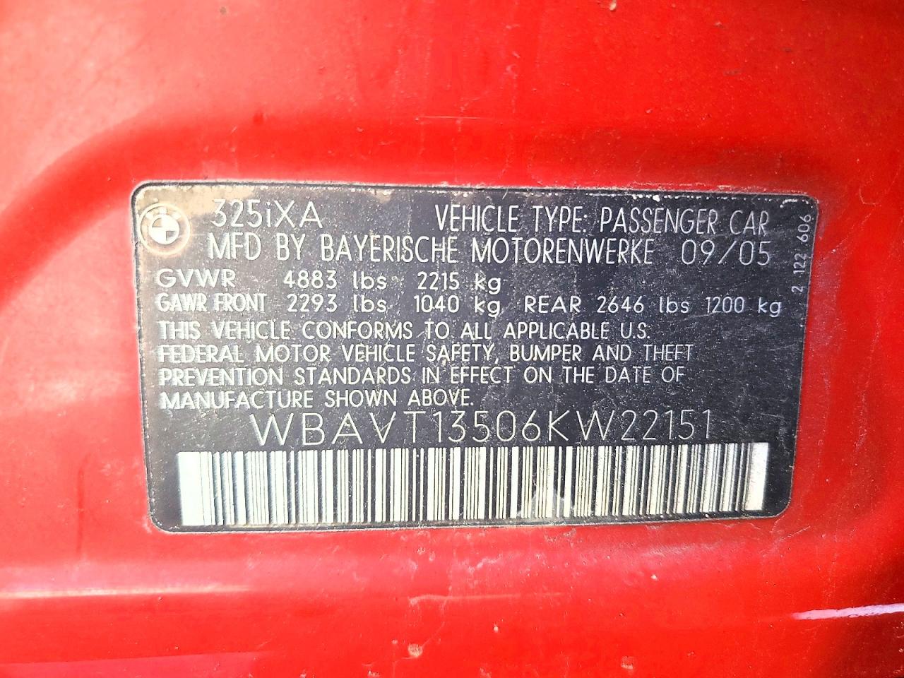 2006 Bmw 325 Xit Red vin: WBAVT13506KW22151