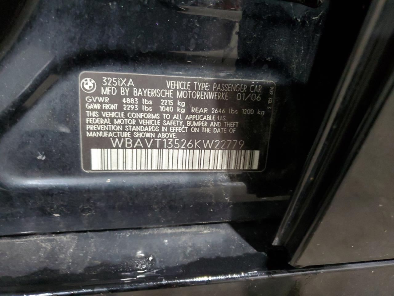 2006 Bmw 325 Xit Черный vin: WBAVT13526KW22779