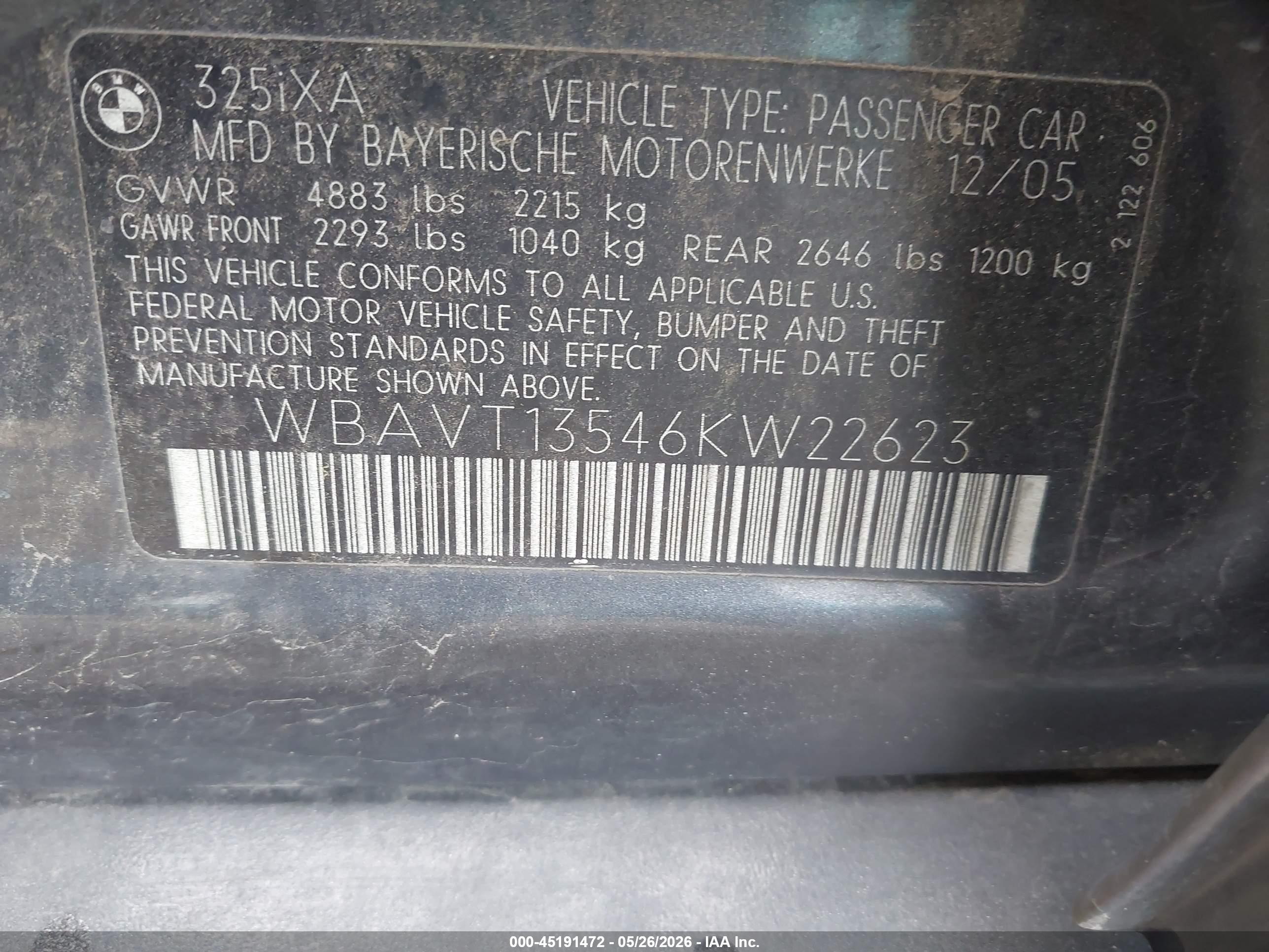 2006 Bmw 325xit   Gray vin: WBAVT13546KW22623