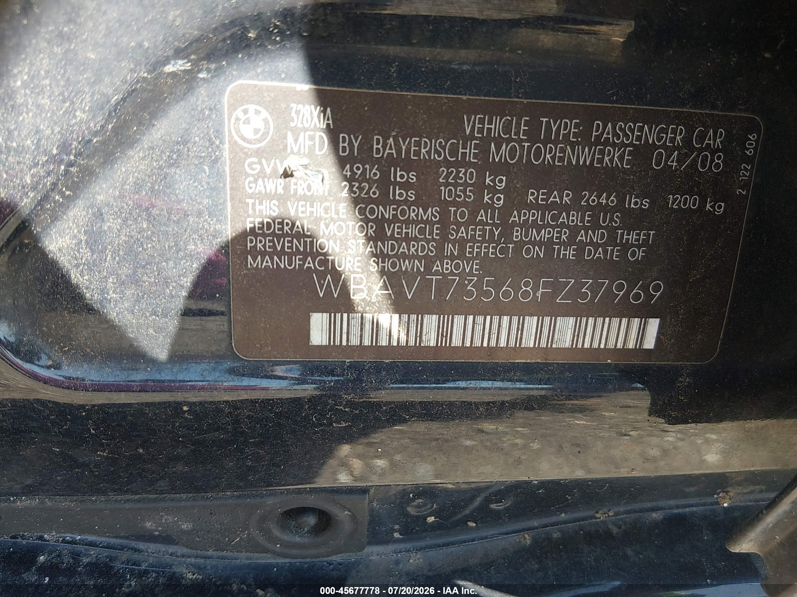 2008 Bmw 328xi   Blue vin: WBAVT73568FZ37969