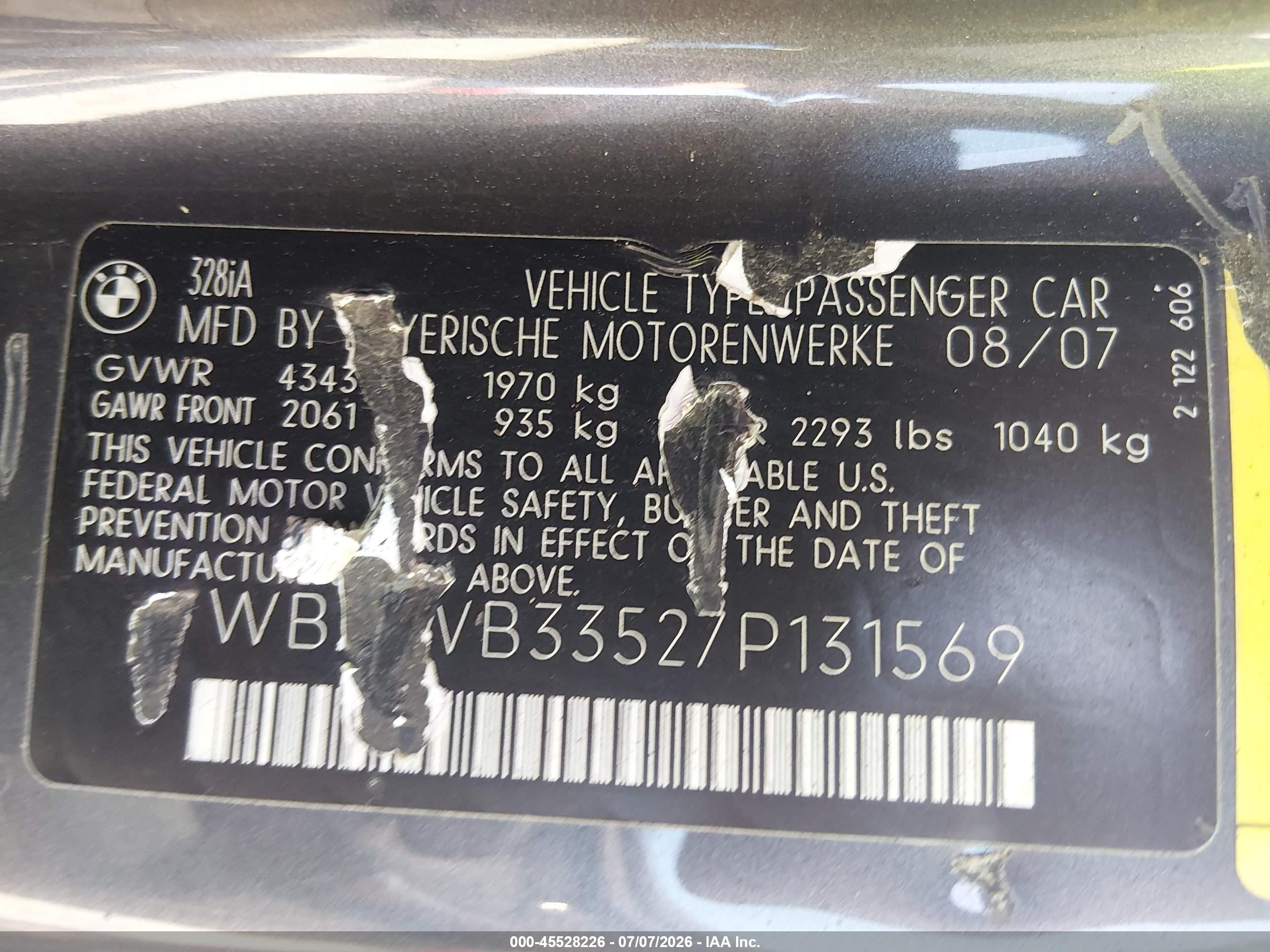 2007 Bmw 328i   Gray vin: WBAWB33527P131569