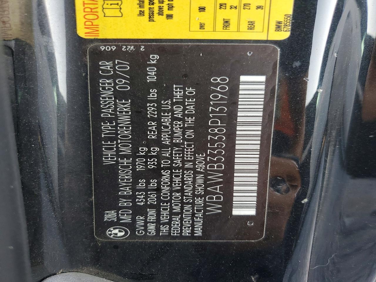 2008 Bmw 328 I Black vin: WBAWB33538P131968
