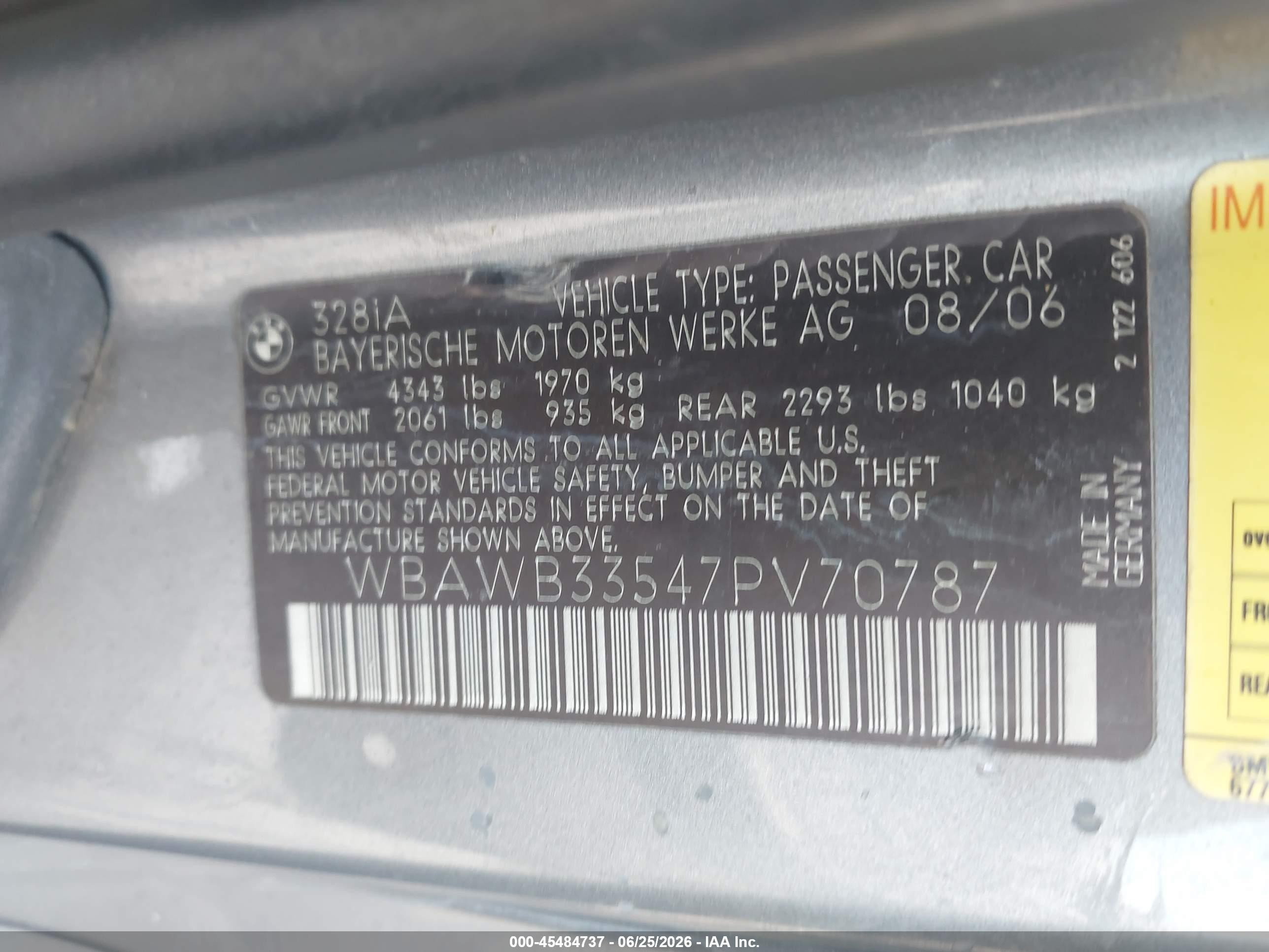 2007 Bmw 328i   Gray vin: WBAWB33547PV70787