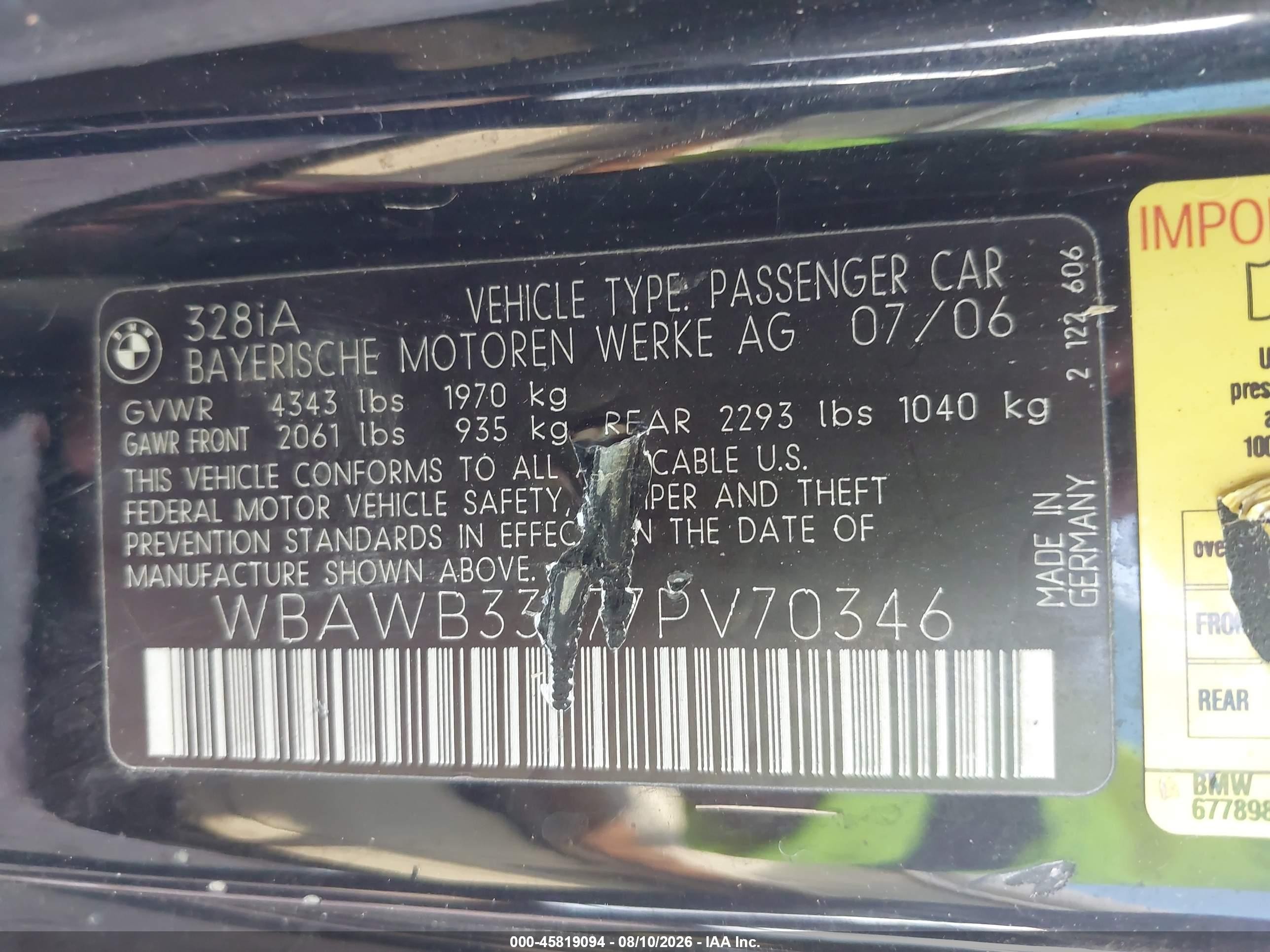 2007 Bmw 328i   Red vin: WBAWB33577PV70346