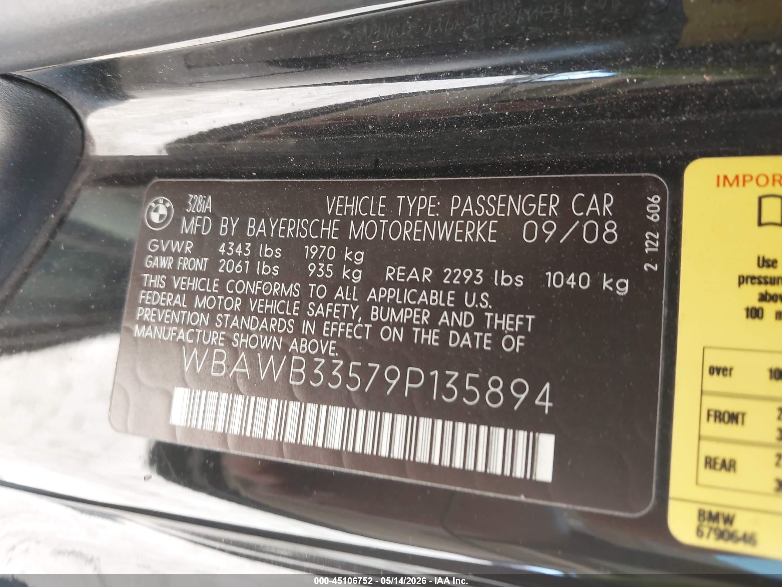 2009 Bmw 328i   Black vin: WBAWB33579P135894