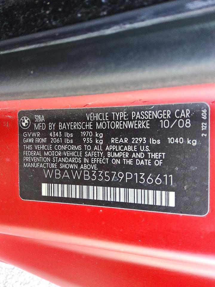 2009 Bmw 328 I Red vin: WBAWB33579P136611