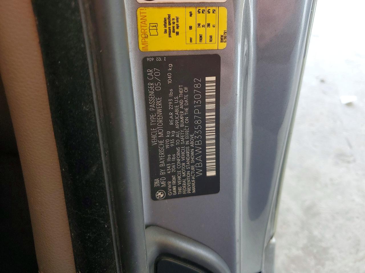 2007 Bmw 328 I Silver vin: WBAWB33587P130782