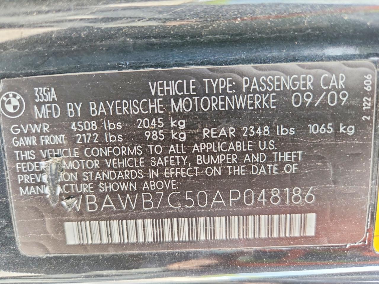 2010 Bmw 335 I Black vin: WBAWB7C50AP048186