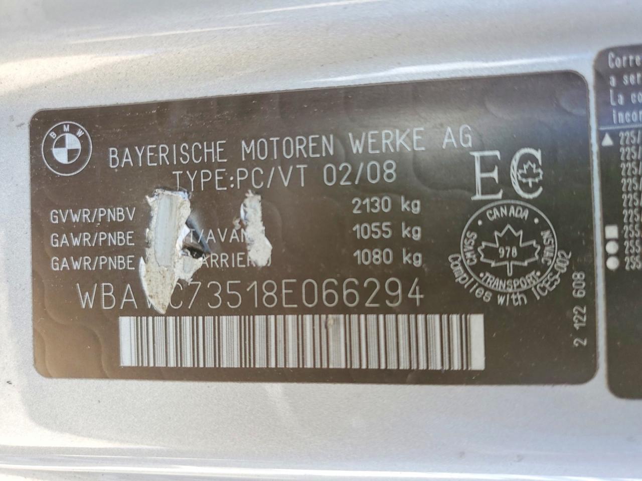 2008 Bmw 335 Xi Silver vin: WBAWC73518E066294