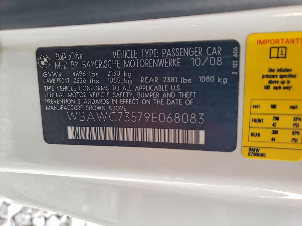 2009 Bmw 335 Xi White vin: WBAWC73579E068083