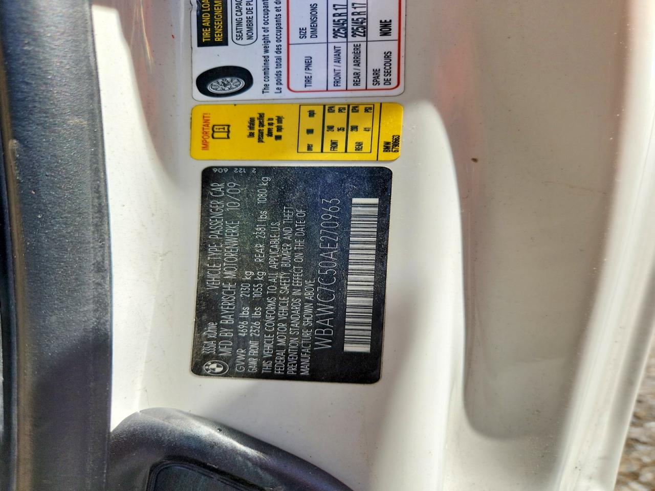 2010 Bmw 335 Xi White vin: WBAWC7C50AE270963