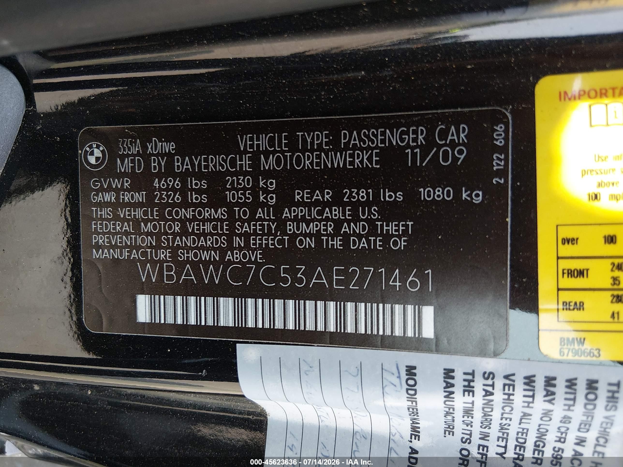 2010 Bmw 335i Xdrive Black vin: WBAWC7C53AE271461