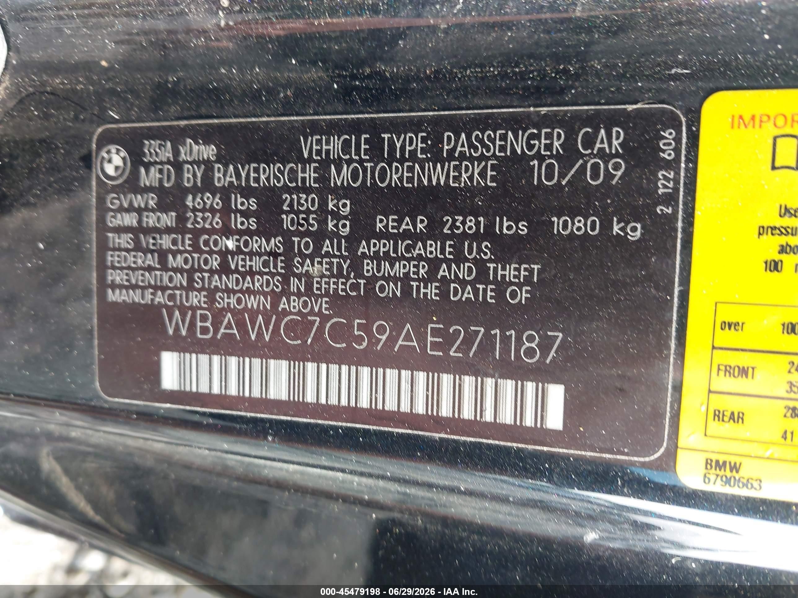 2010 Bmw 335i Xdrive Black vin: WBAWC7C59AE271187