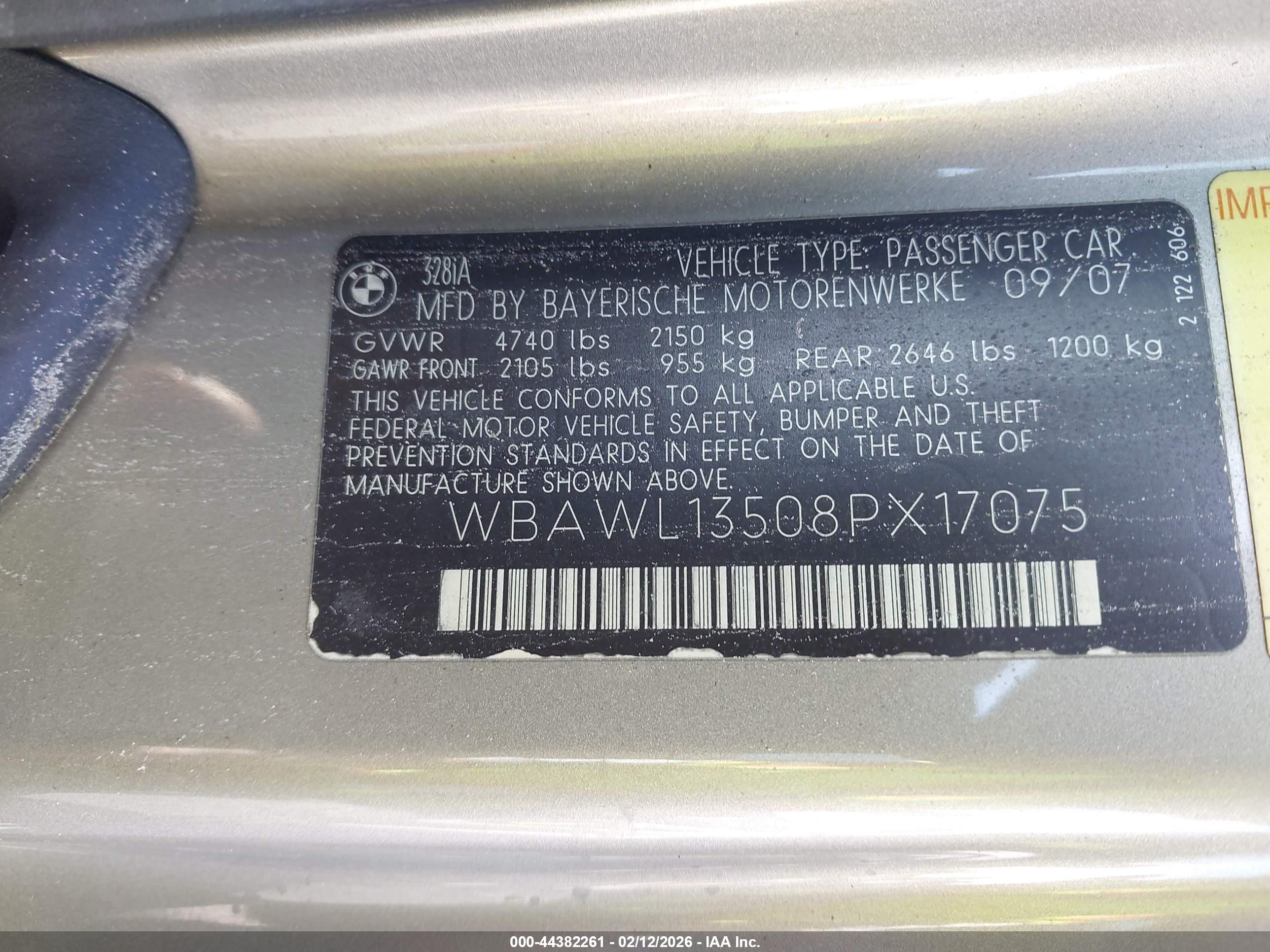 2008 Bmw 328i   Champagne vin: WBAWL13508PX17075