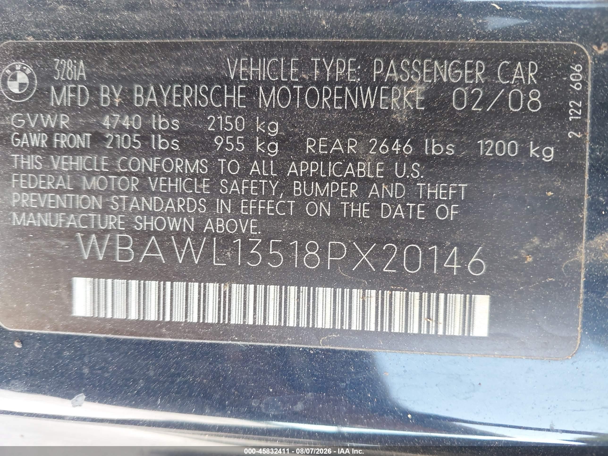 2008 Bmw 328i   Черный vin: WBAWL13518PX20146