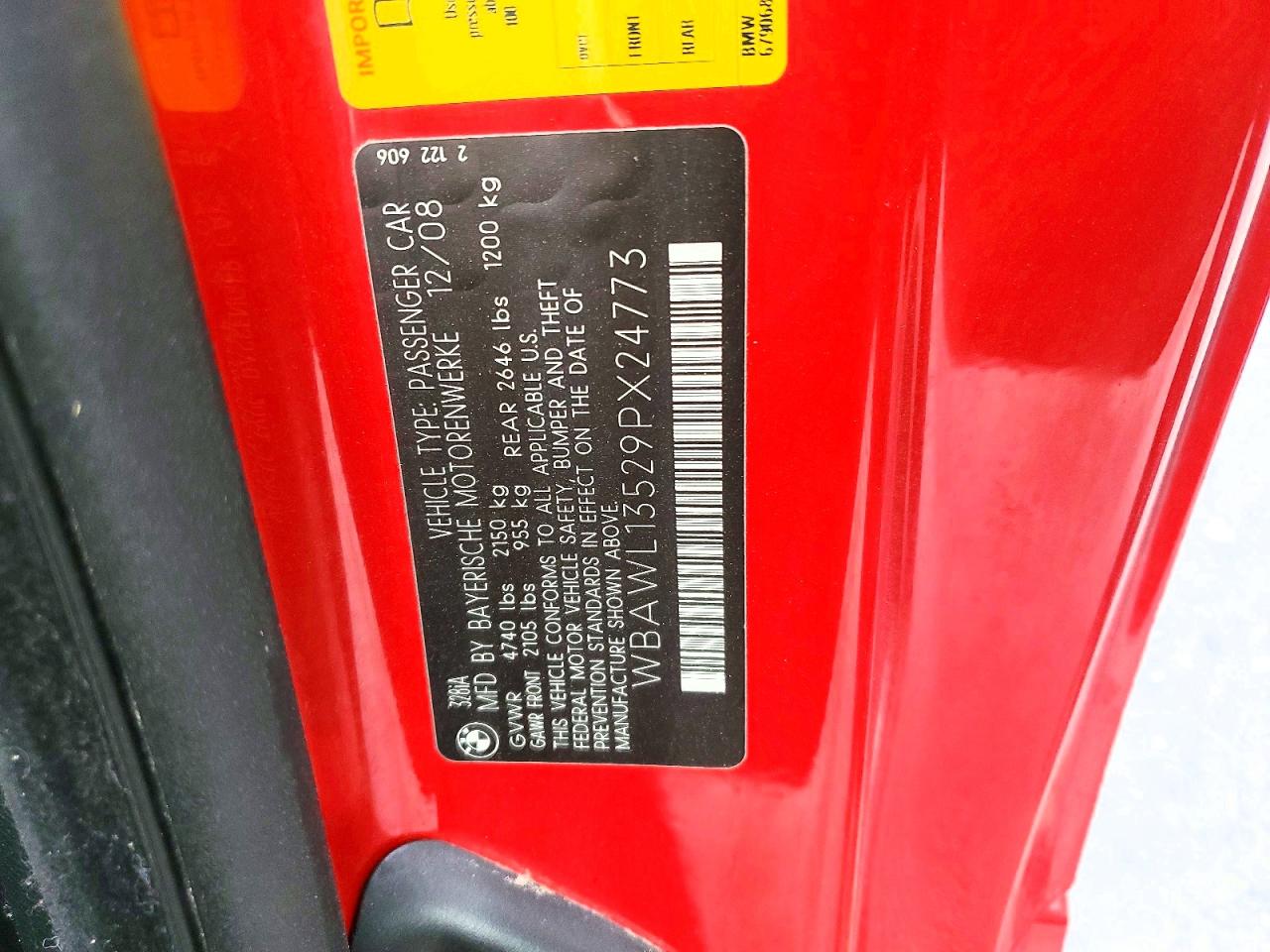 2009 Bmw 328 I Red vin: WBAWL13529PX24773