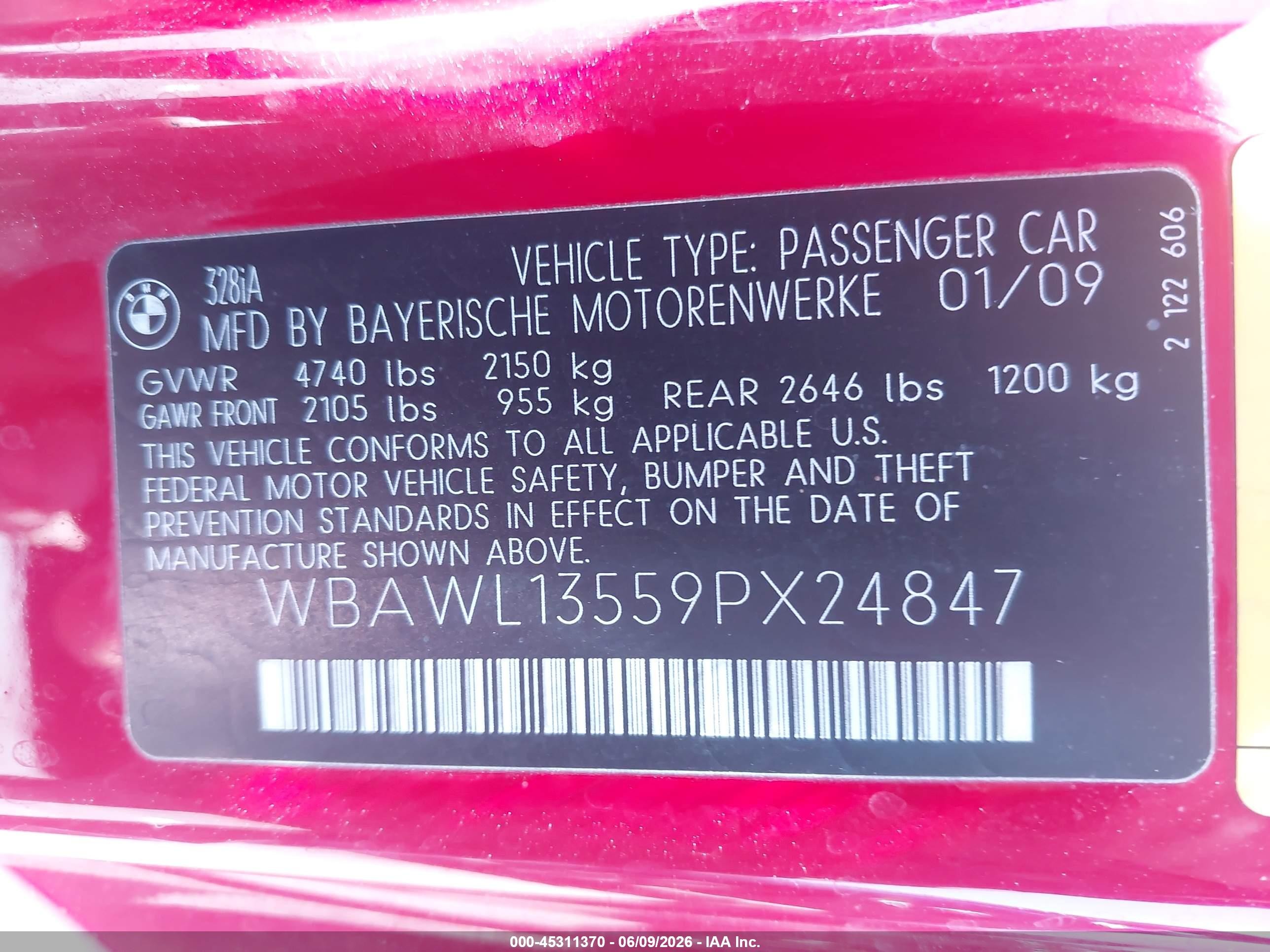 2009 Bmw 328i   Red vin: WBAWL13559PX24847