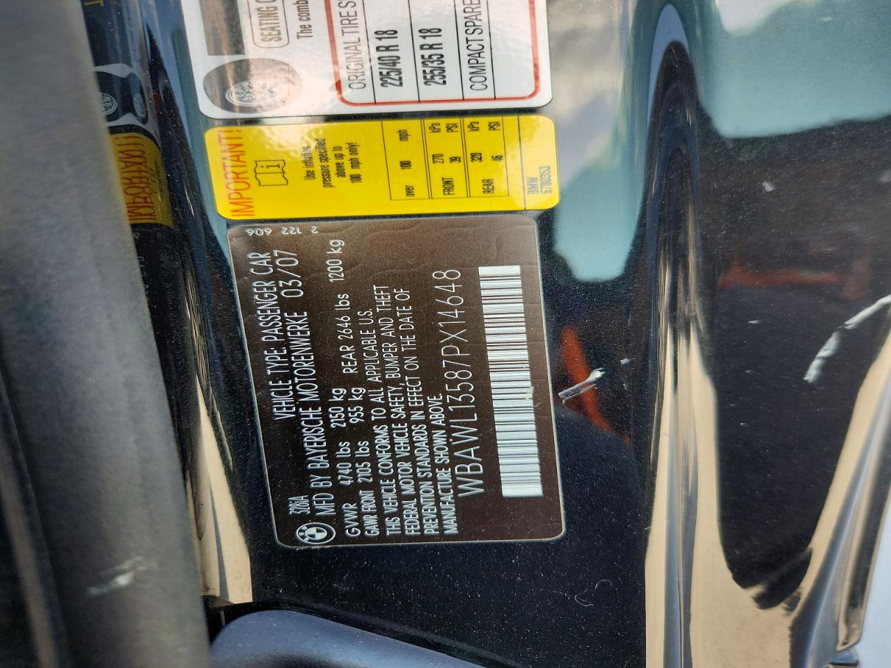 2007 Bmw 328 I Черный vin: WBAWL13587PX14648