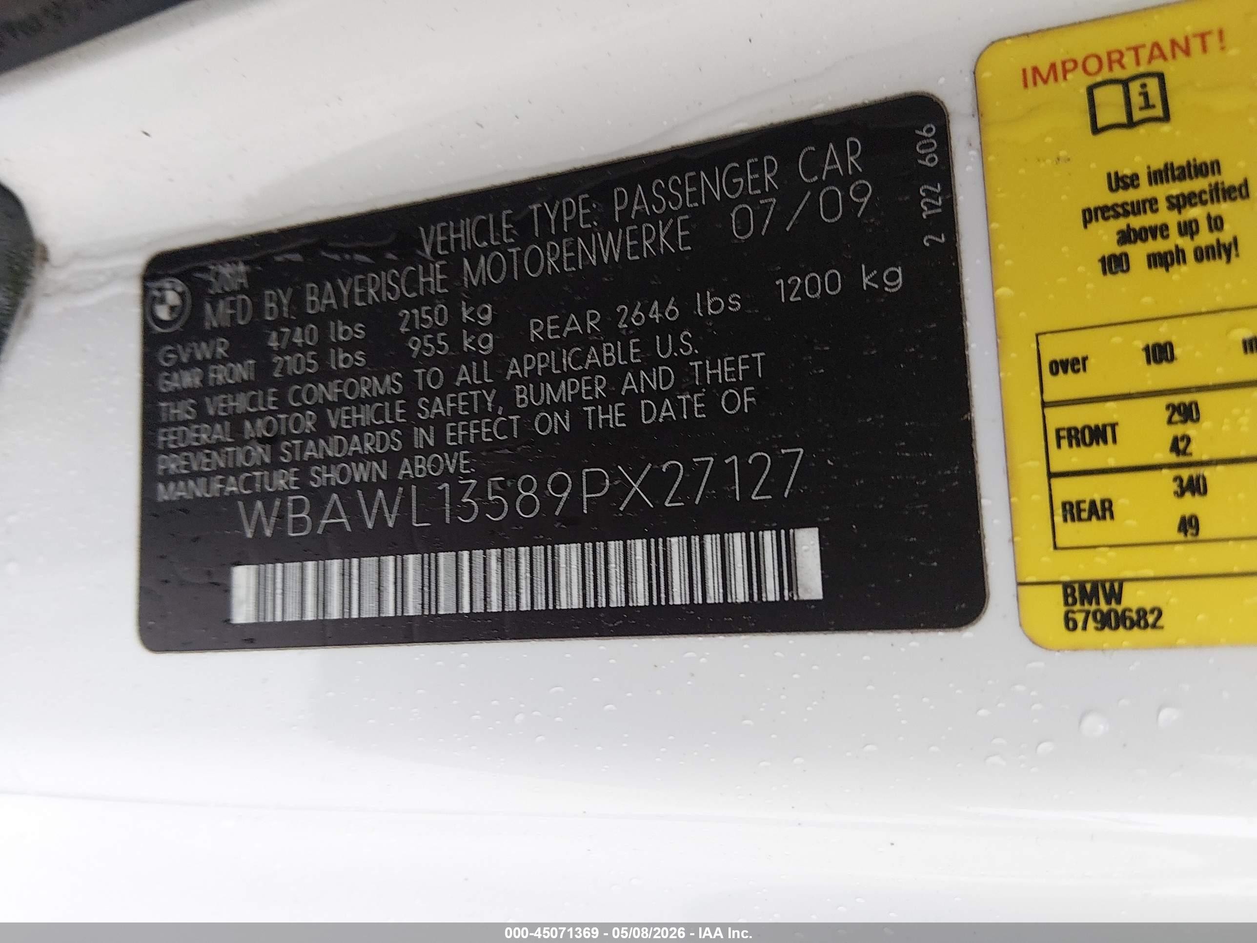 2009 Bmw 328i   White vin: WBAWL13589PX27127