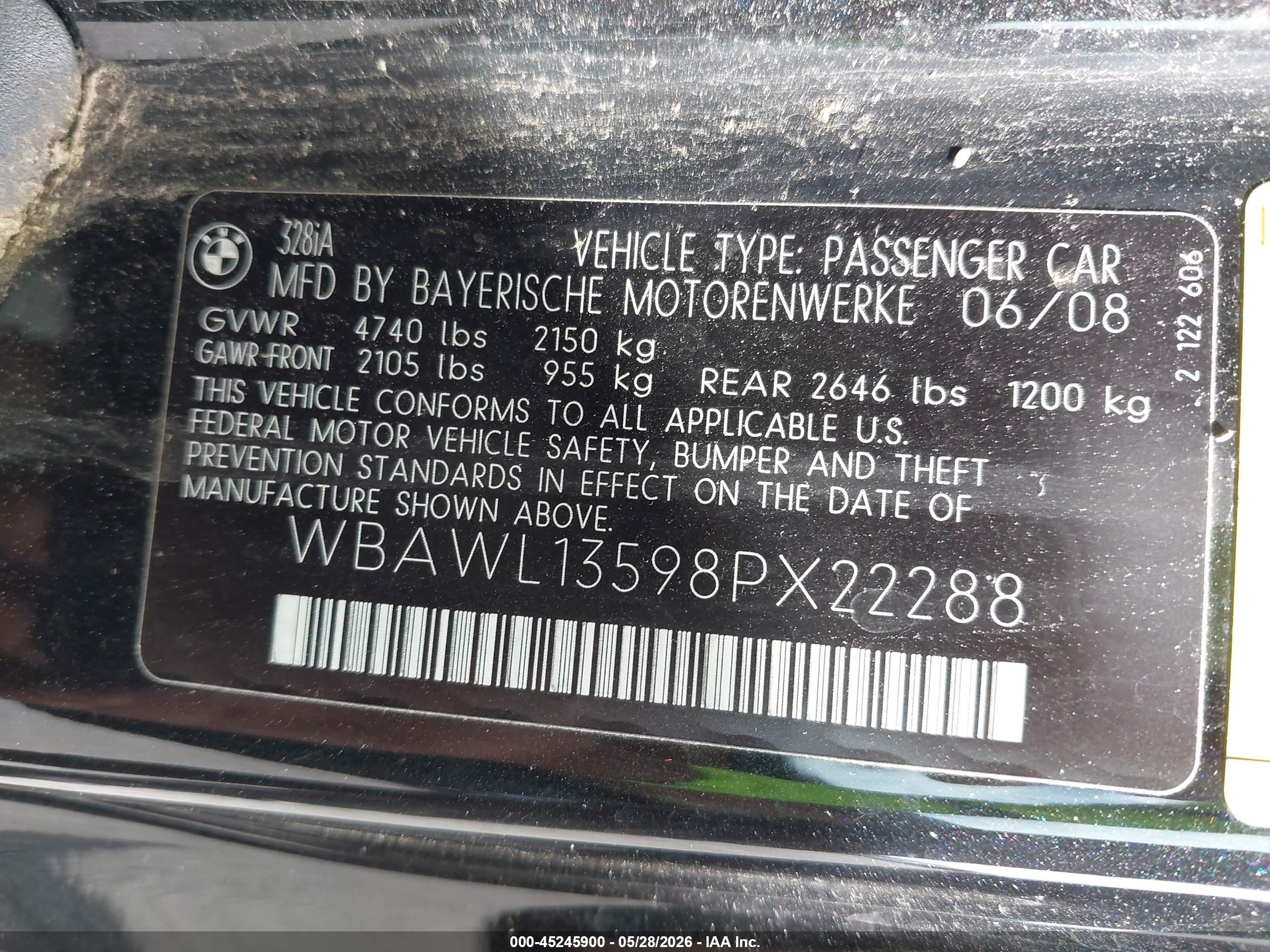 2008 Bmw 328i   Черный vin: WBAWL13598PX22288