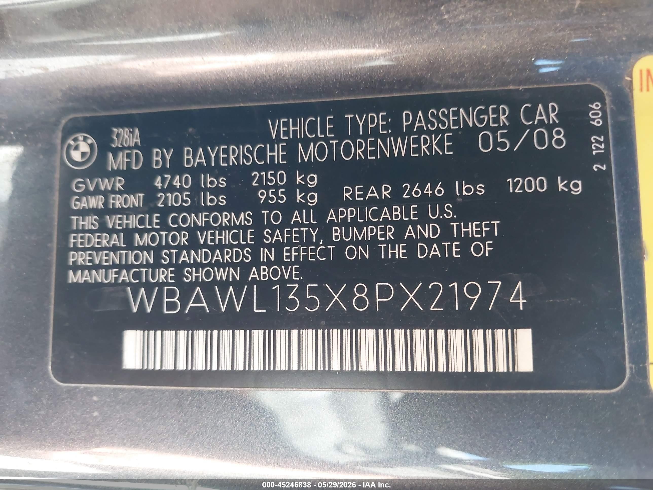 2008 Bmw 328i   Gray vin: WBAWL135X8PX21974