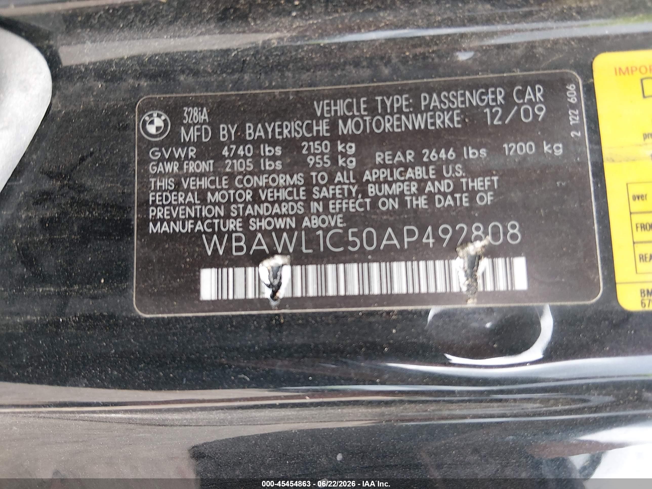 2010 Bmw 328i   Black vin: WBAWL1C50AP492808