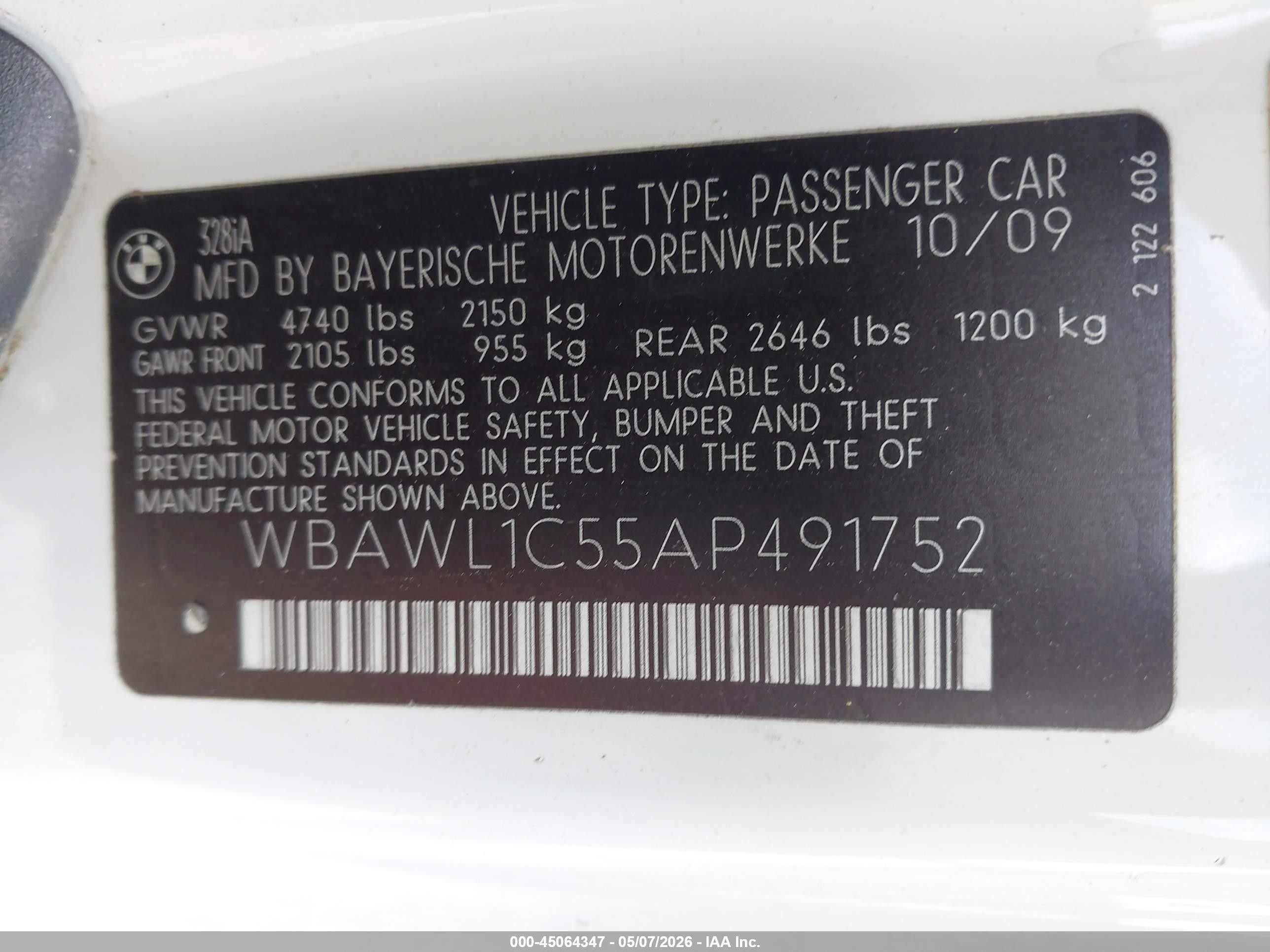 2010 Bmw 328i   Белый vin: WBAWL1C55AP491752