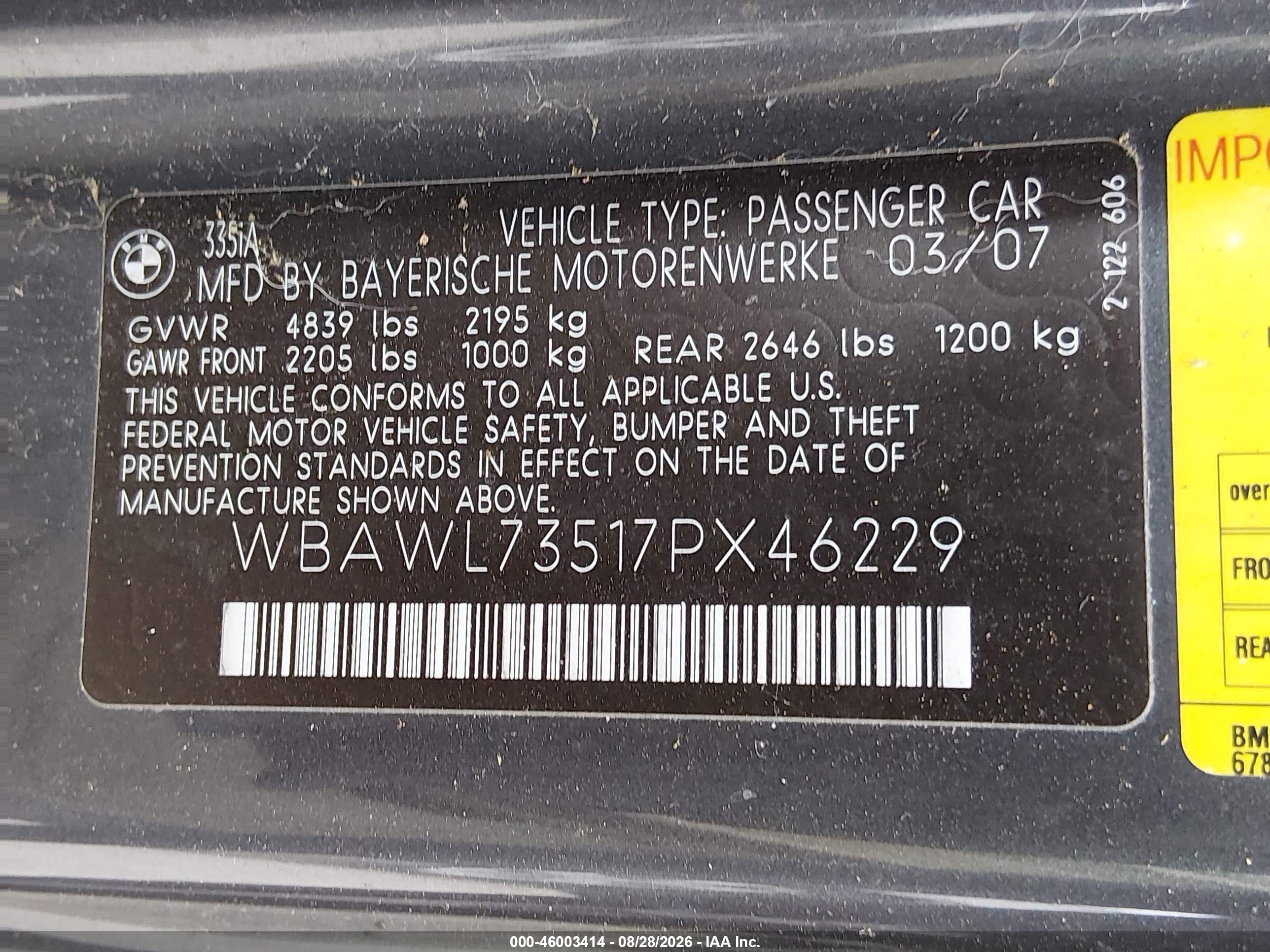 2007 Bmw 335i   Gray vin: WBAWL73517PX46229