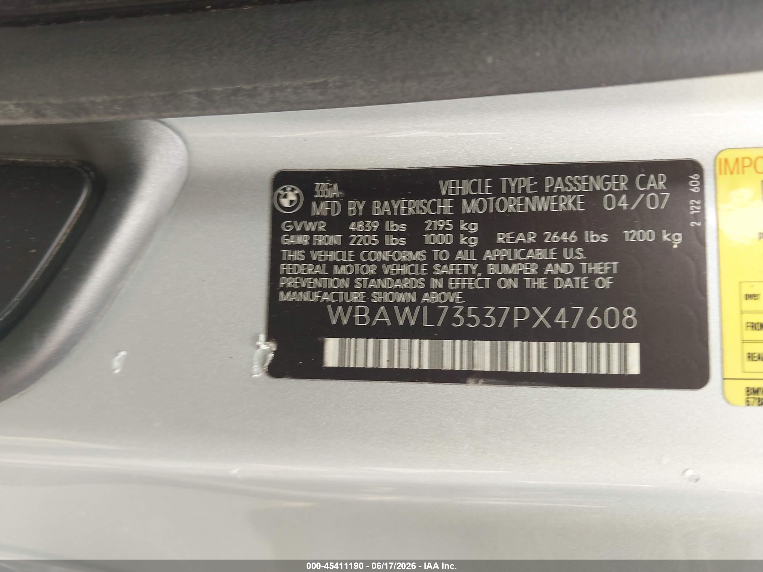 2007 Bmw 335i   Gray vin: WBAWL73537PX47608