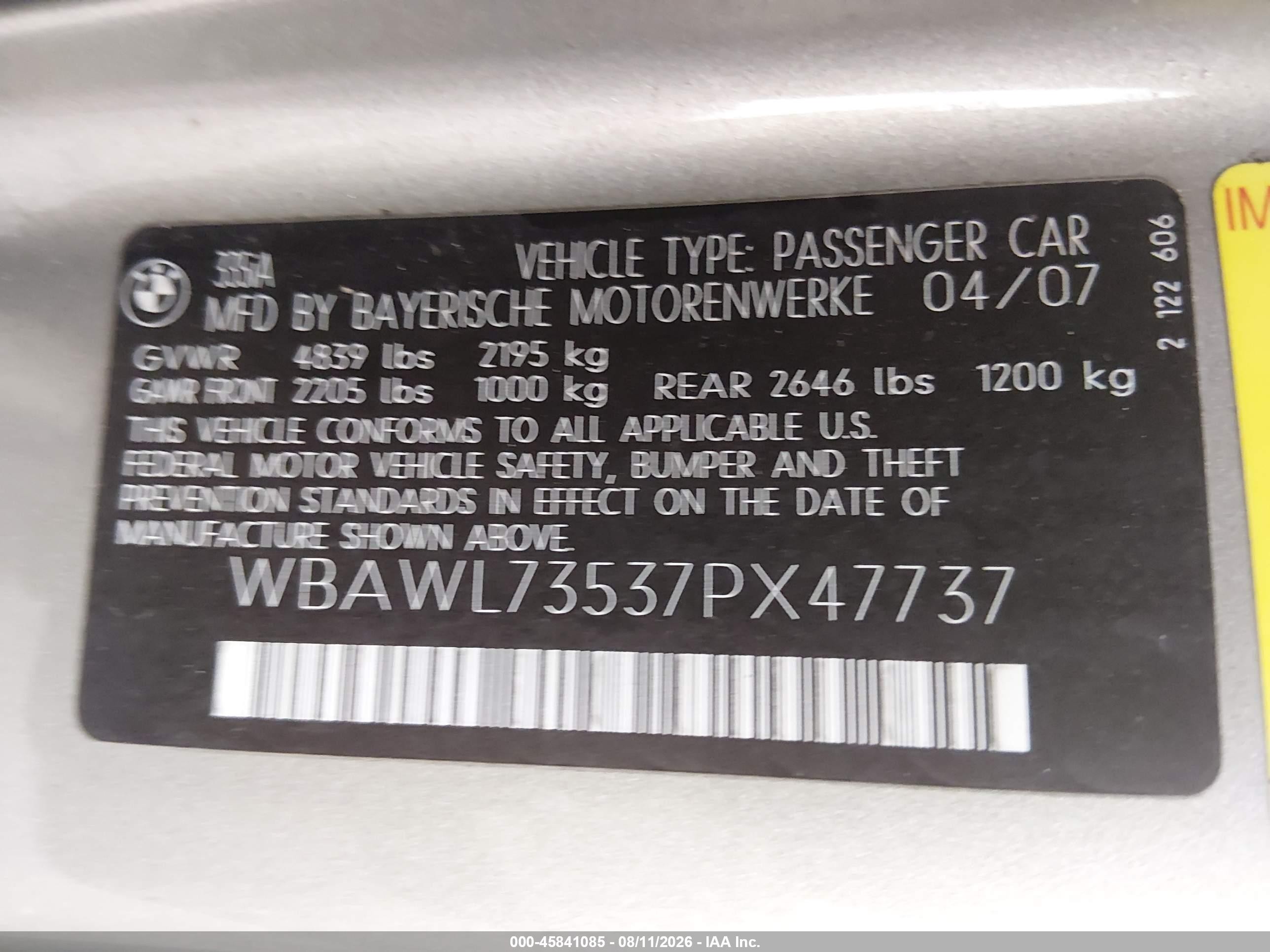 2007 Bmw 335i   Gold vin: WBAWL73537PX47737