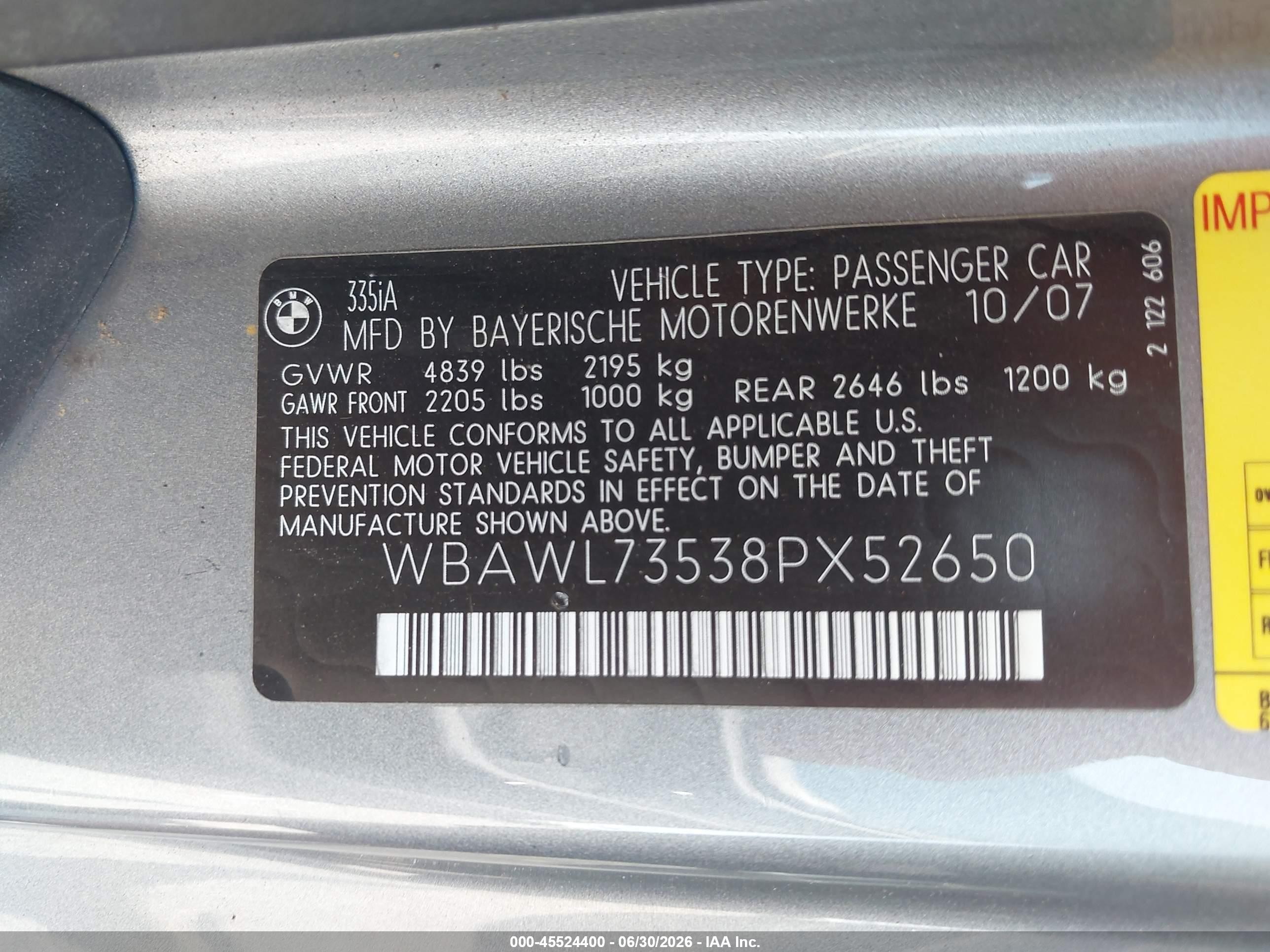 2008 Bmw 335i   Серебряный vin: WBAWL73538PX52650