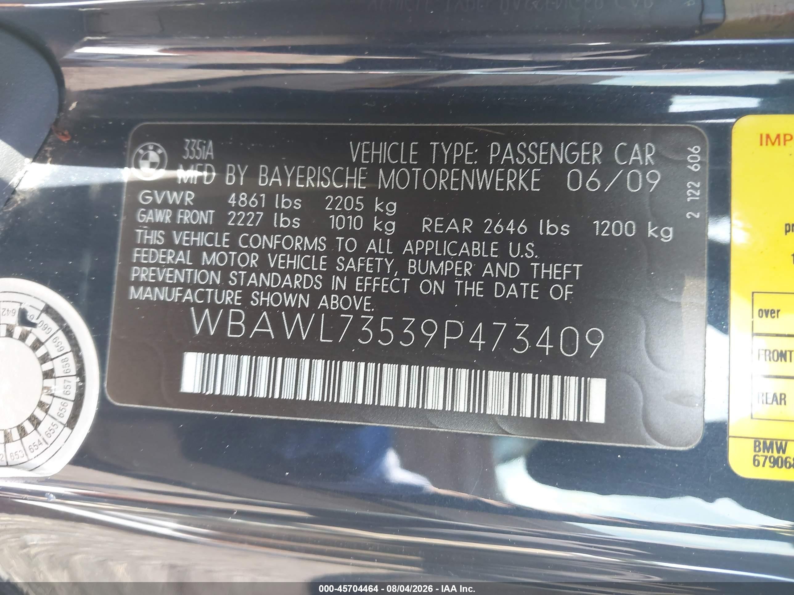 2009 Bmw 335i   Black vin: WBAWL73539P473409