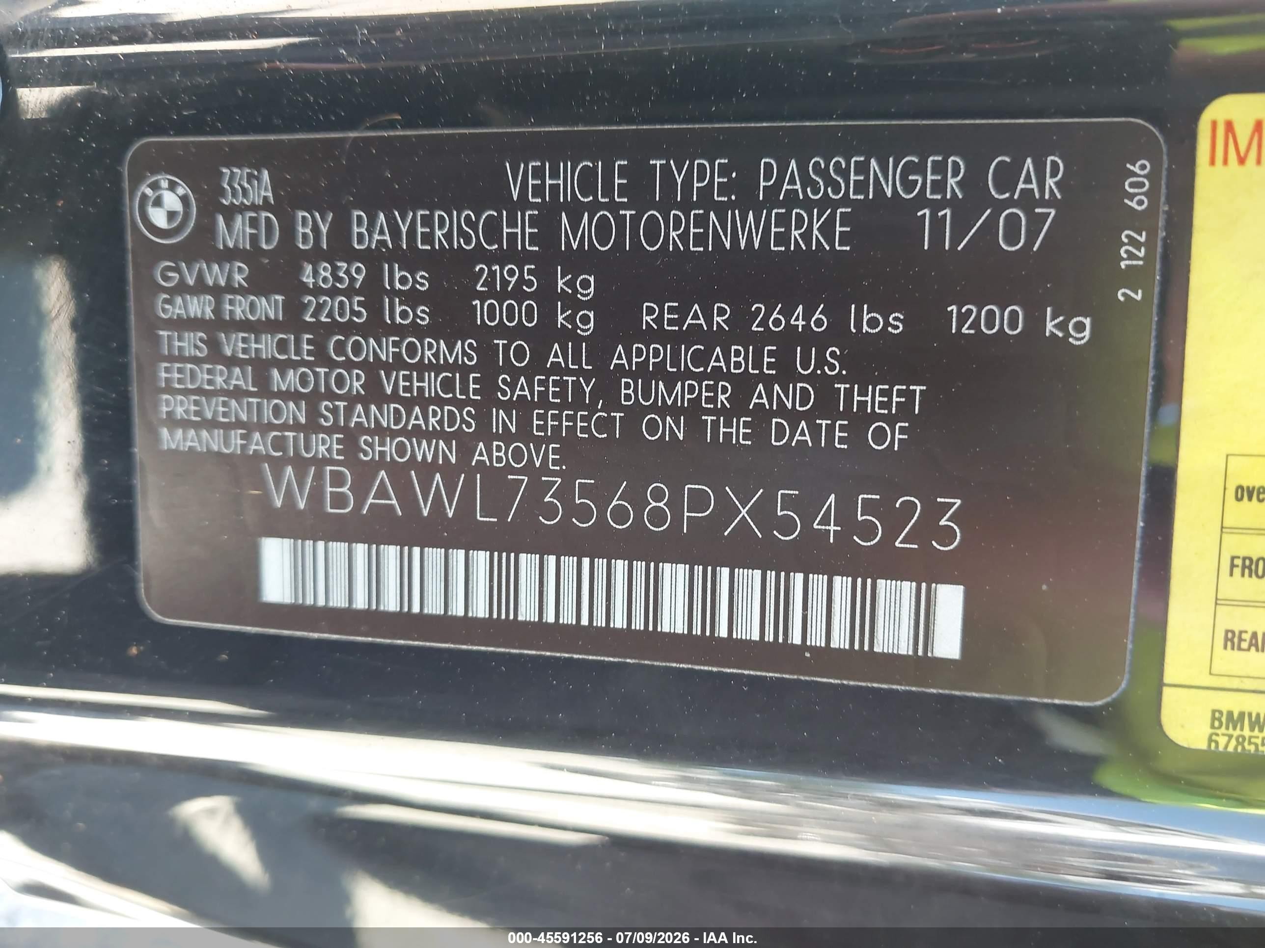 2008 Bmw 335i   Black vin: WBAWL73568PX54523