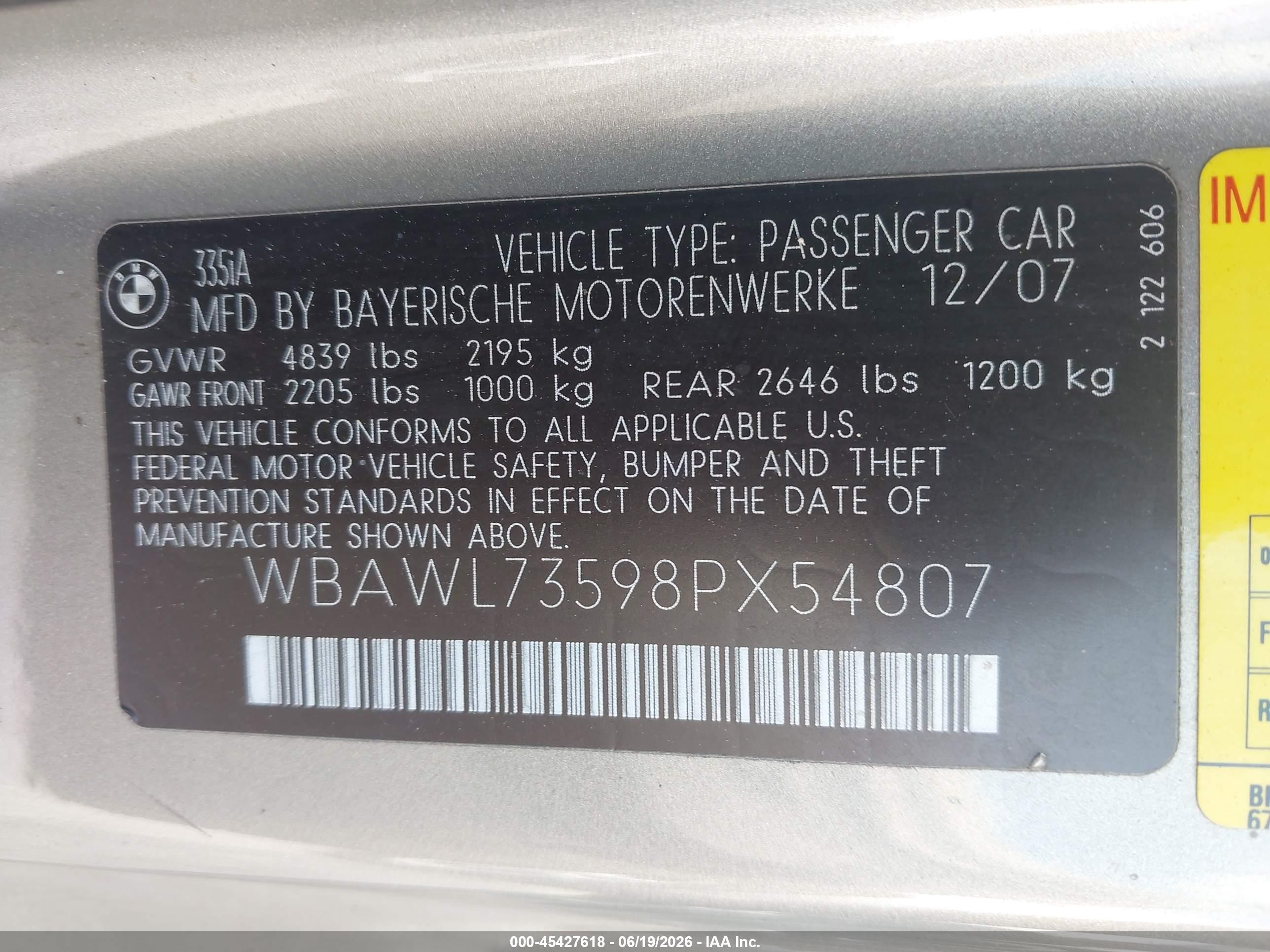 2008 Bmw 335i   Gold vin: WBAWL73598PX54807