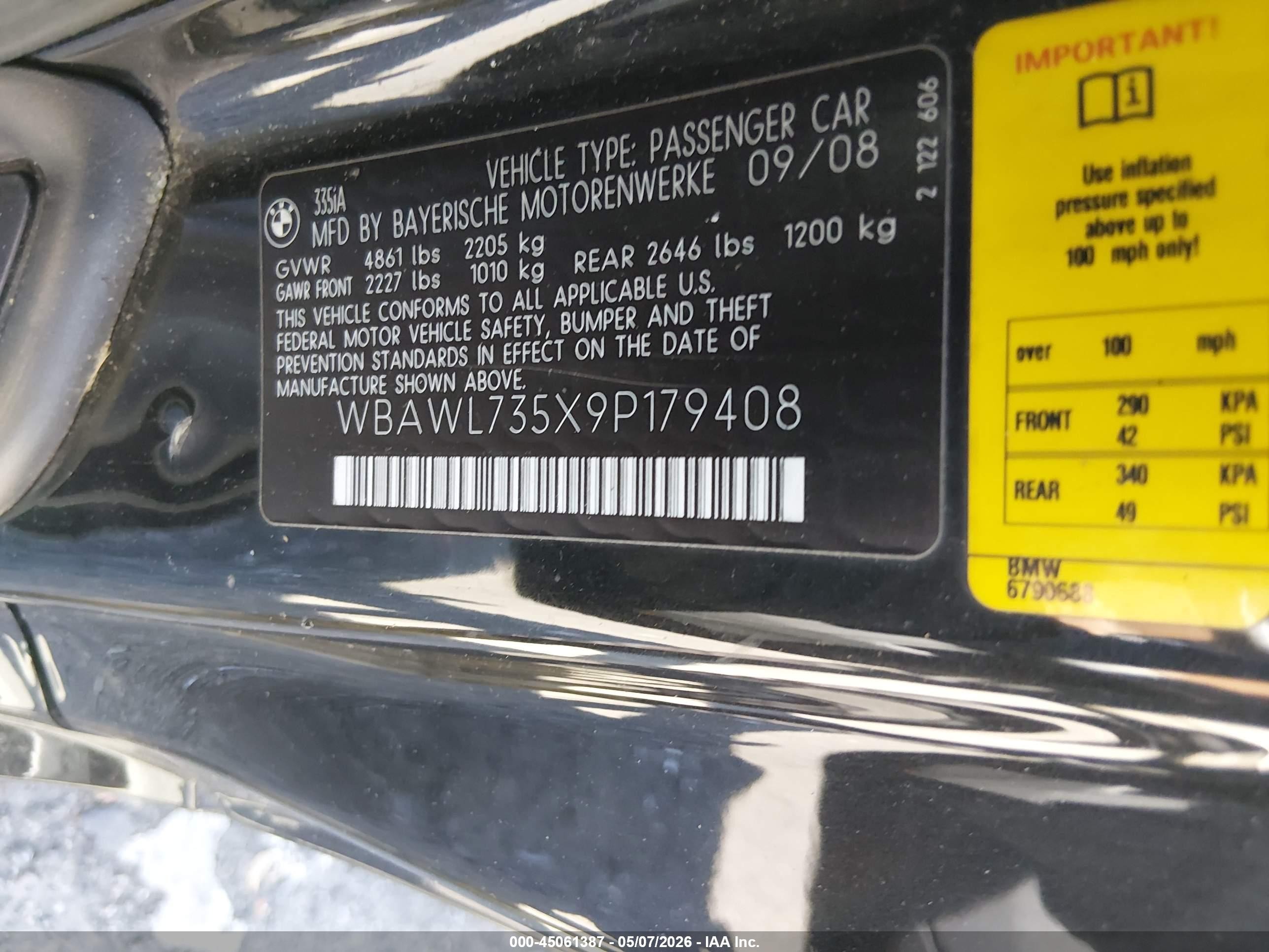 2009 Bmw 335i   Черный vin: WBAWL735X9P179408