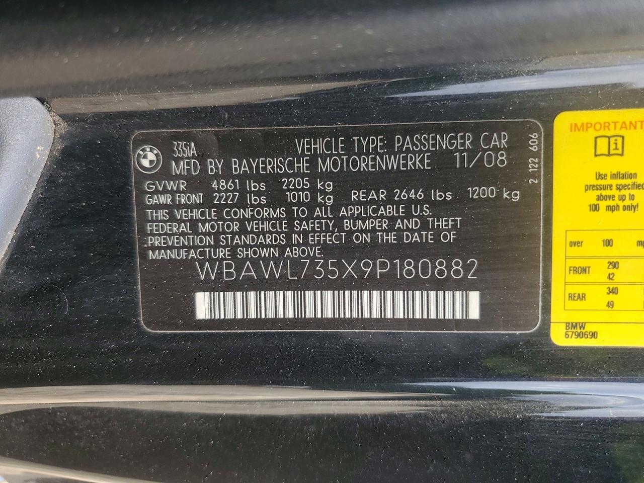 2009 Bmw 335 I Black vin: WBAWL735X9P180882