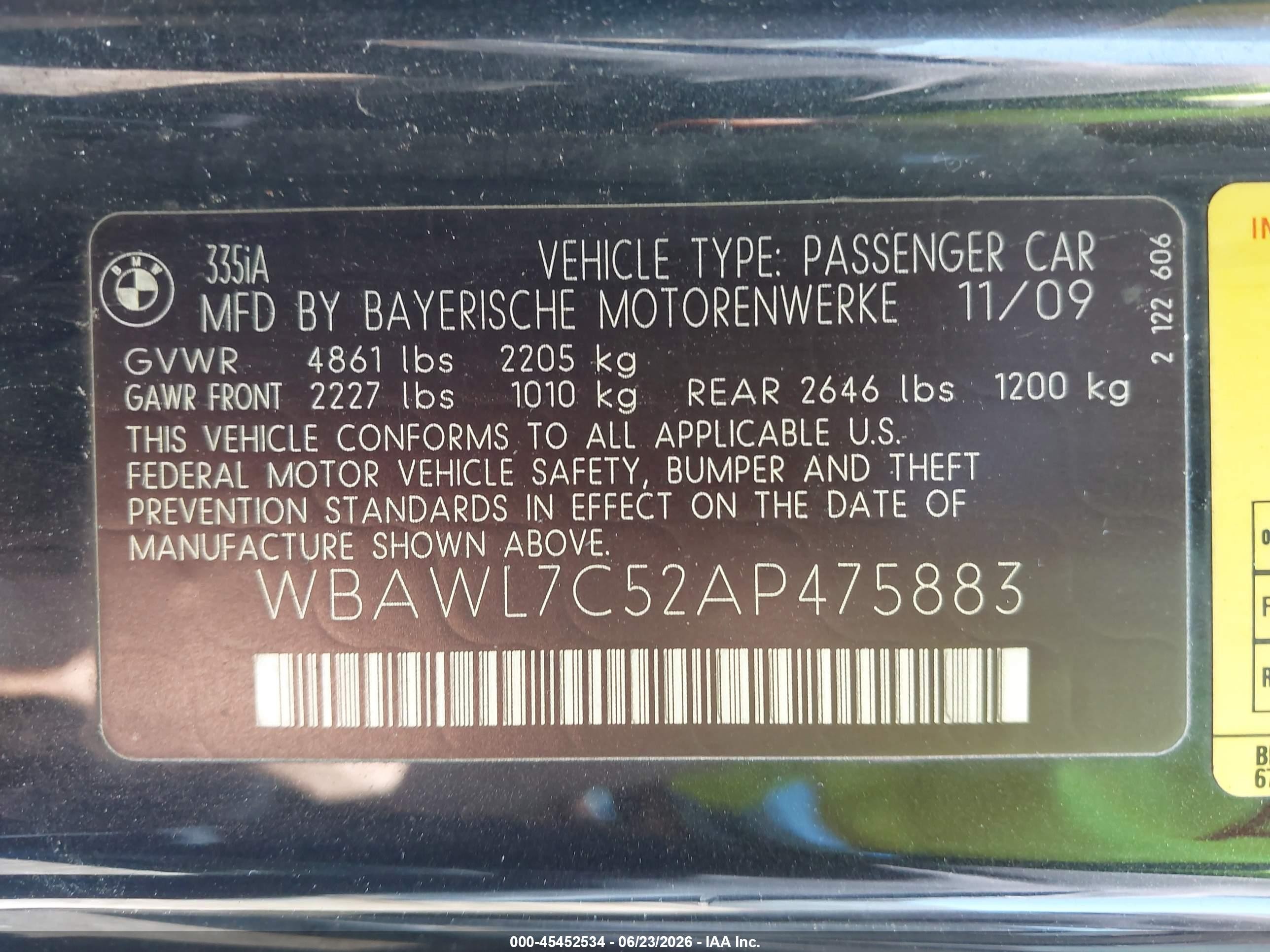 2010 Bmw 335i   Black vin: WBAWL7C52AP475883