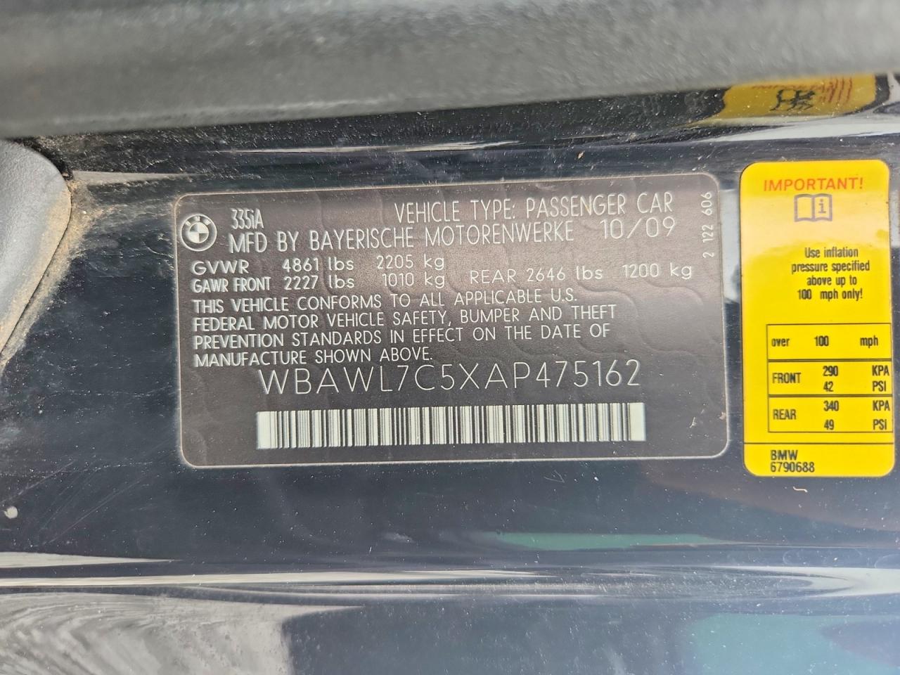 2010 Bmw 335 I Black vin: WBAWL7C5XAP475162