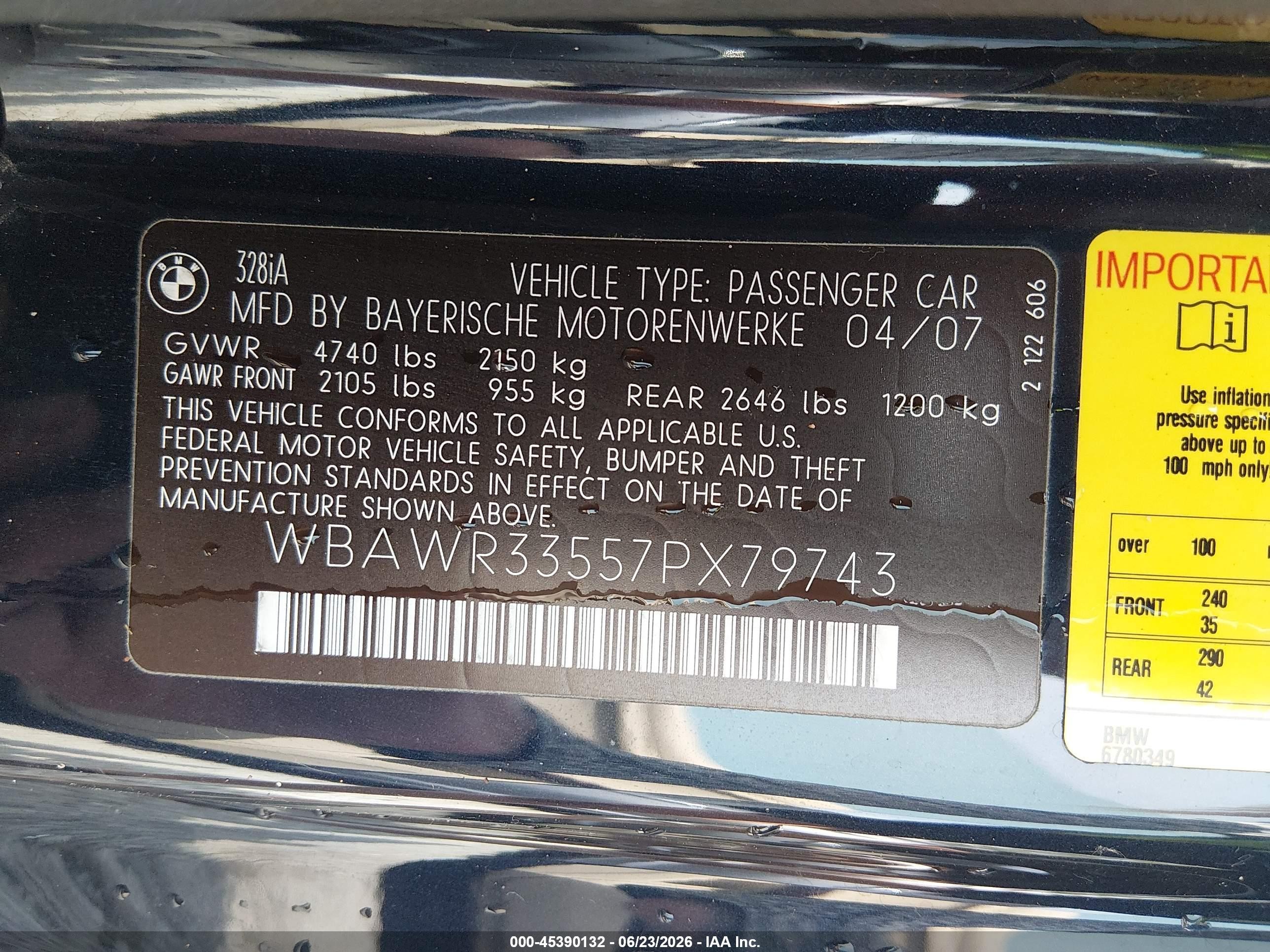 2007 Bmw 328i   Dark Blue vin: WBAWR33557PX79743