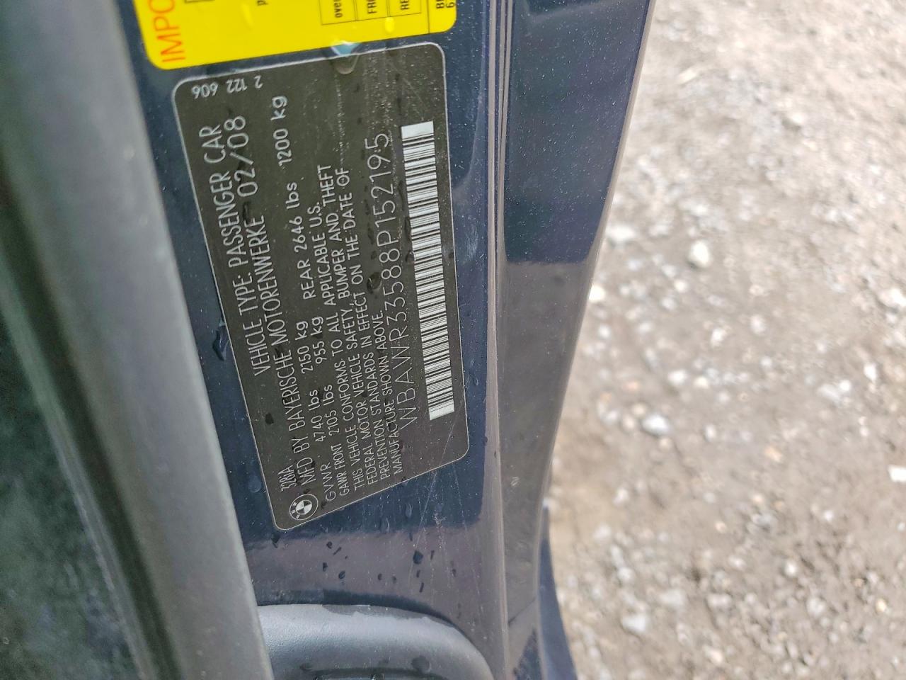 2008 Bmw 328 I Sulev Blue vin: WBAWR33588P152195