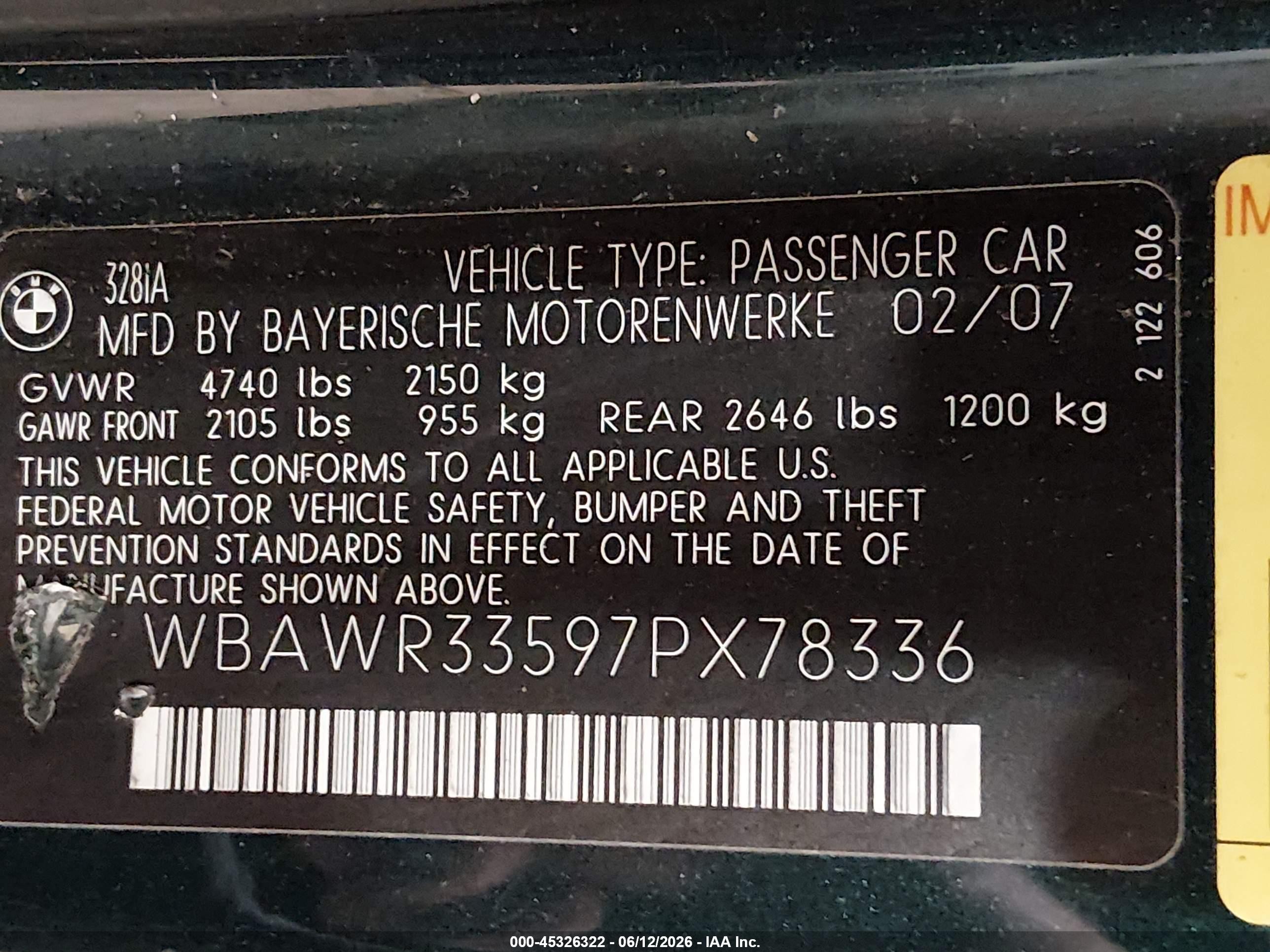 2007 Bmw 328i   Green vin: WBAWR33597PX78336