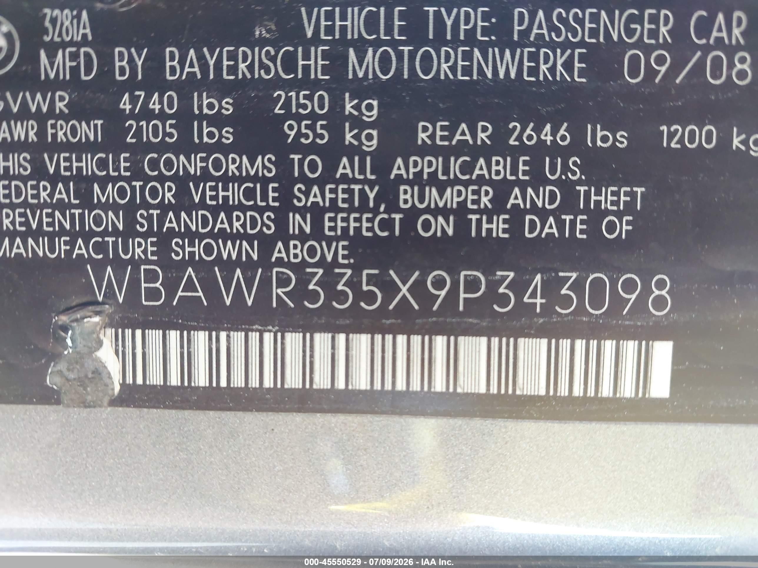 2009 Bmw 328i   Gray vin: WBAWR335X9P343098
