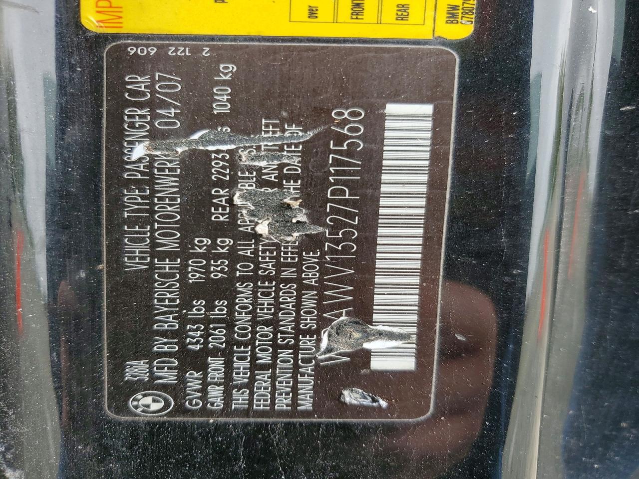 2007 Bmw 328 I Sulev Черный vin: WBAWV13527P117568