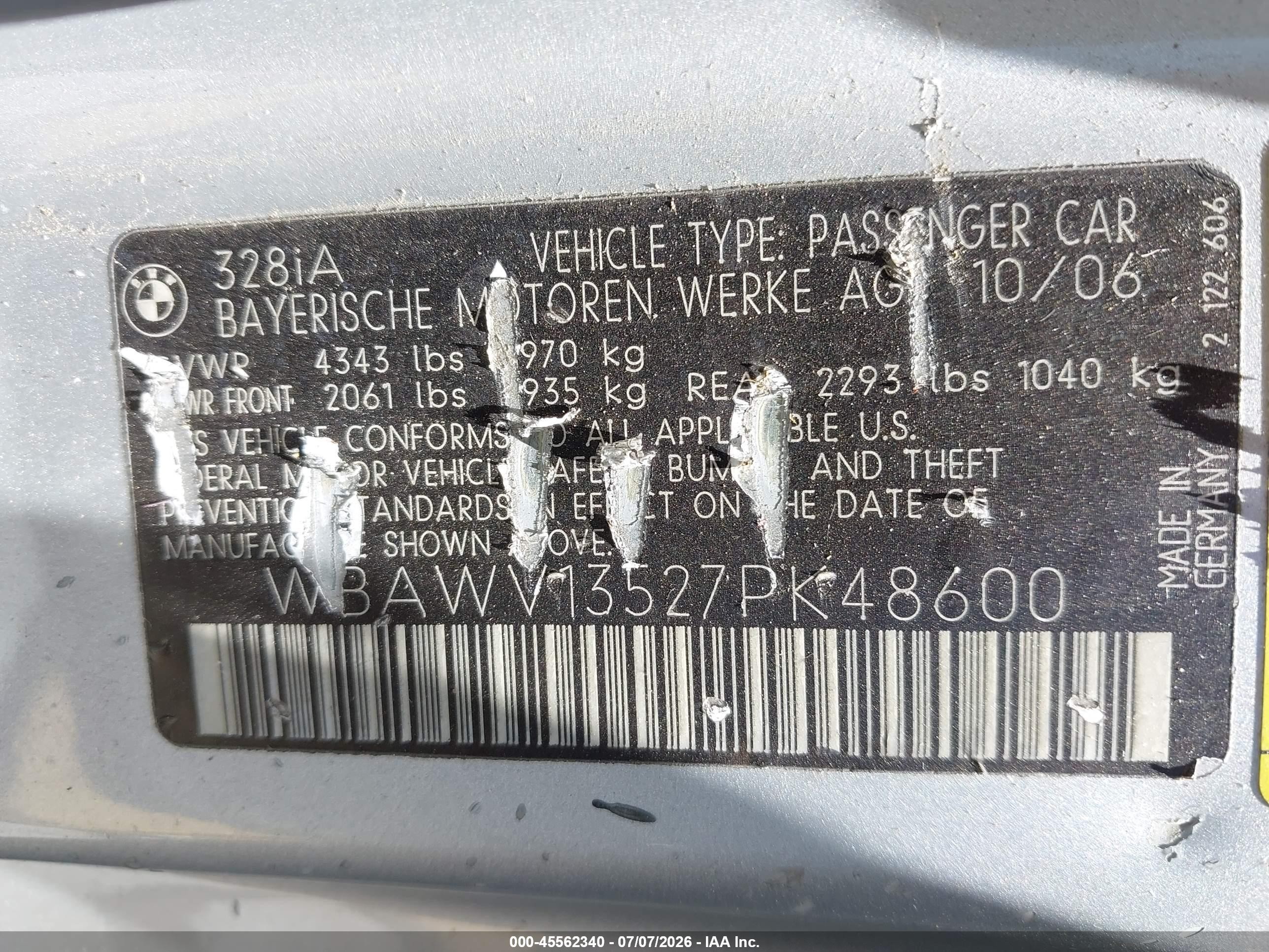 2007 Bmw 328i   Gray vin: WBAWV13527PK48600
