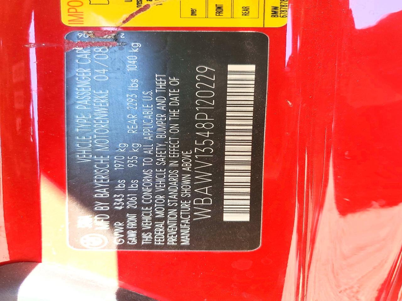 2008 Bmw 328 I Sulev Red vin: WBAWV13548P120229