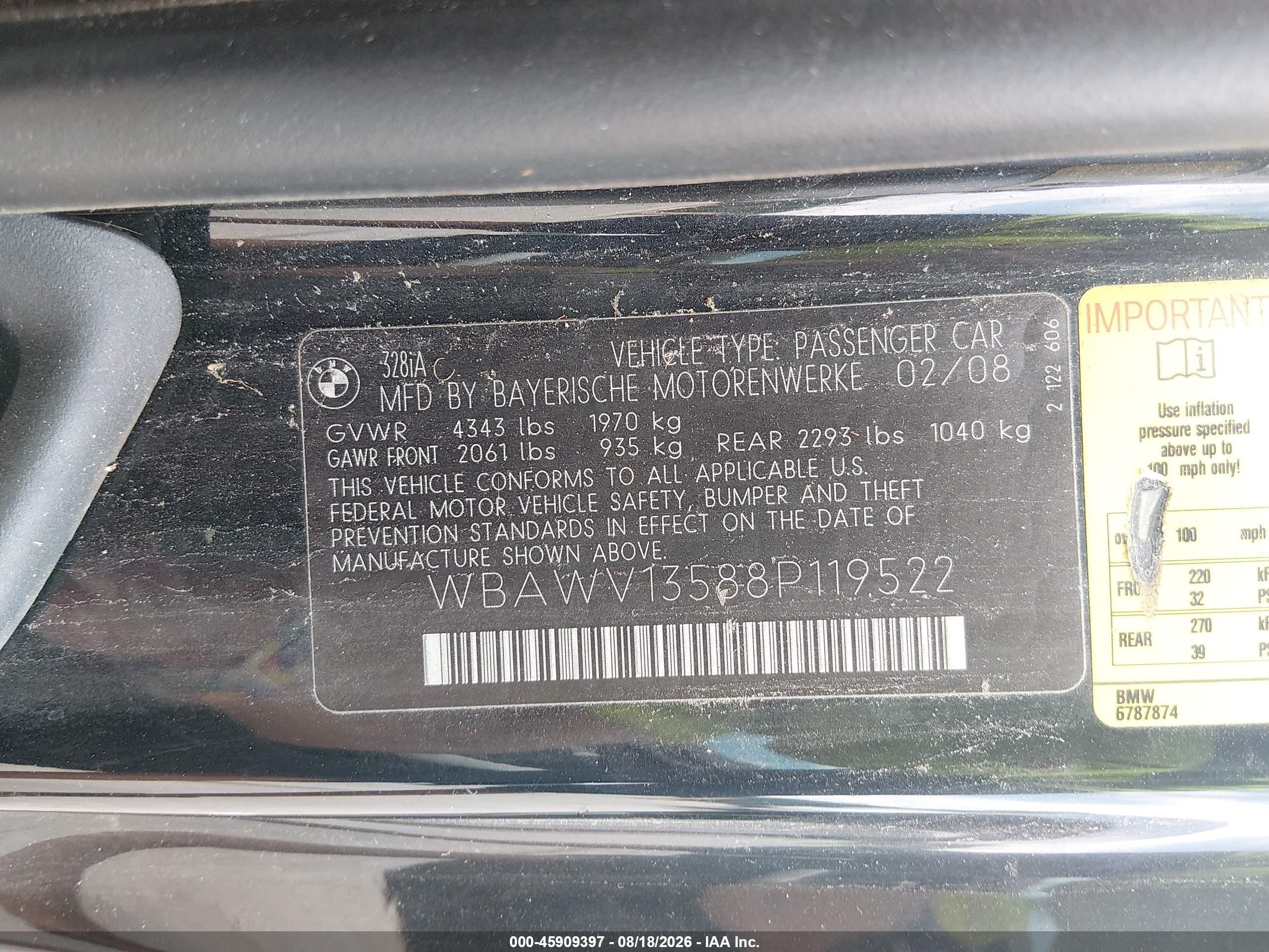 2008 Bmw 328i   Black vin: WBAWV13588P119522