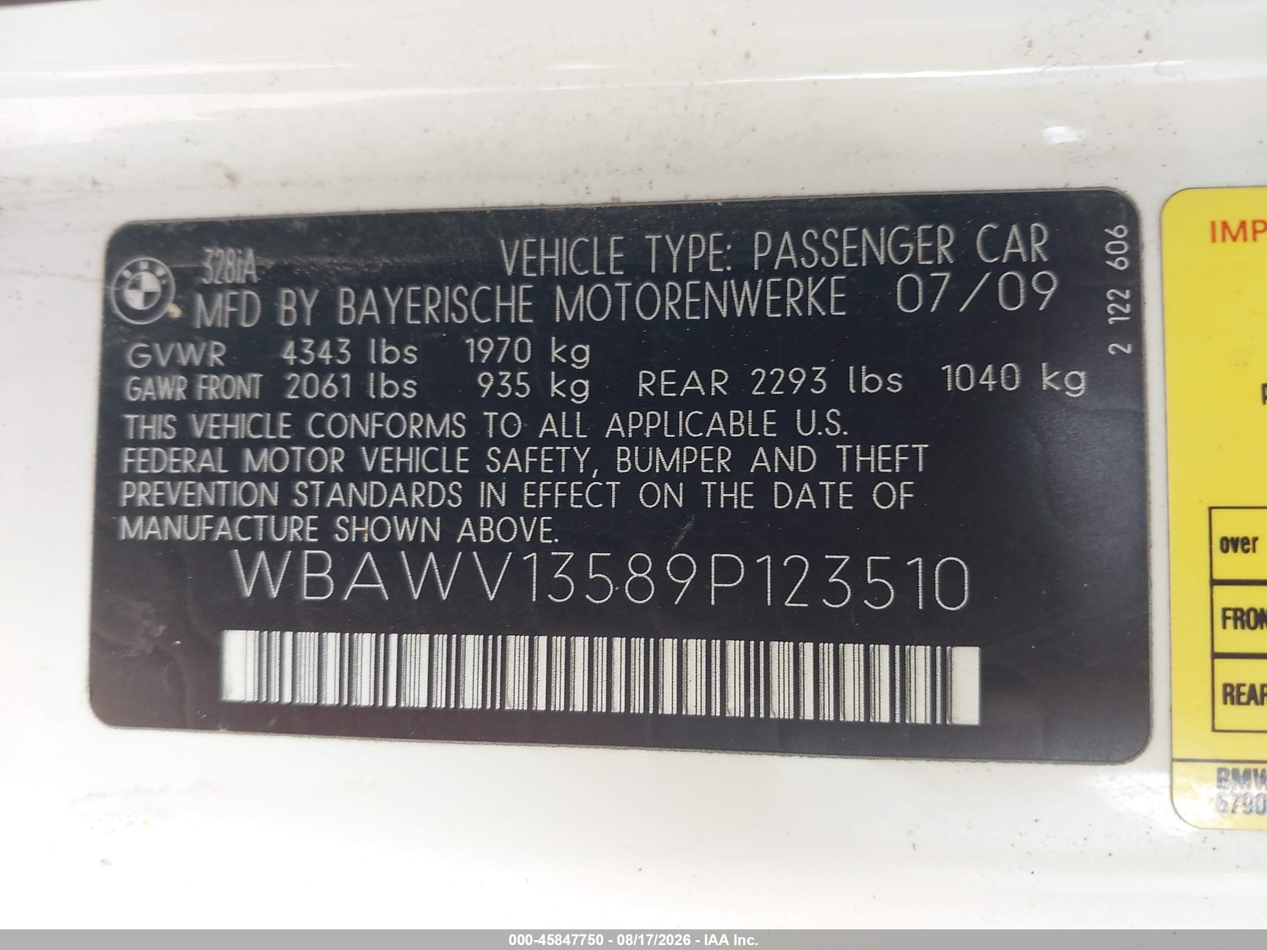 2009 Bmw 328i   White vin: WBAWV13589P123510