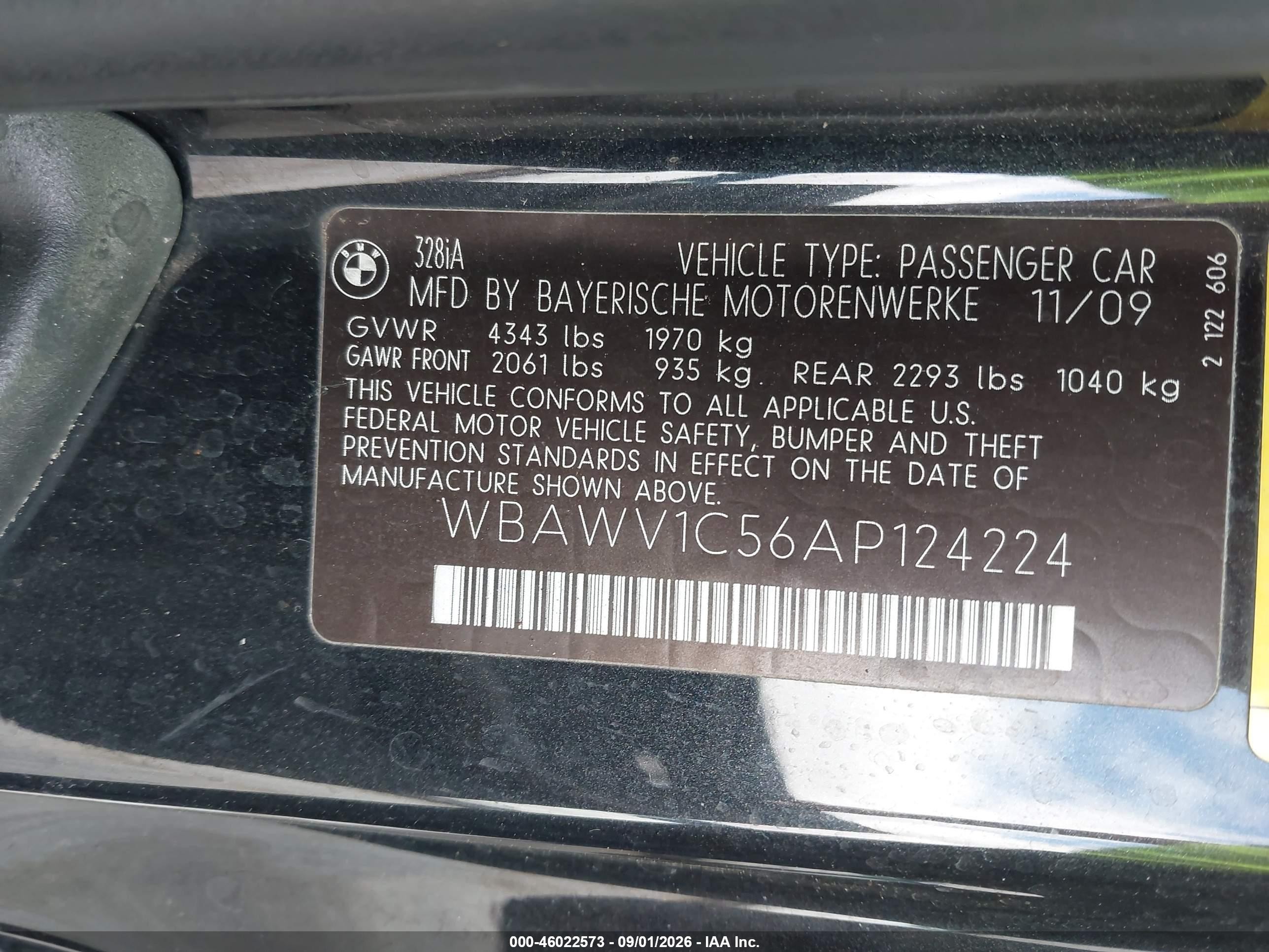 2010 Bmw 328i   Black vin: WBAWV1C56AP124224