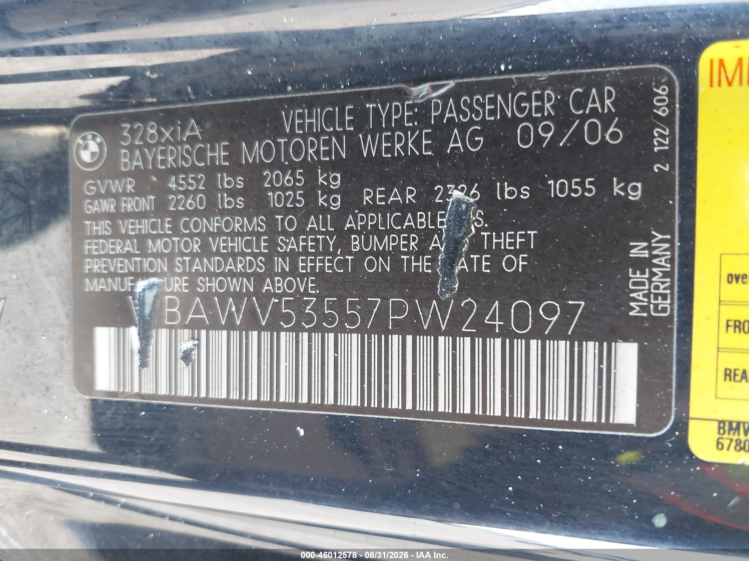 2007 Bmw 328xi   Dark Blue vin: WBAWV53557PW24097